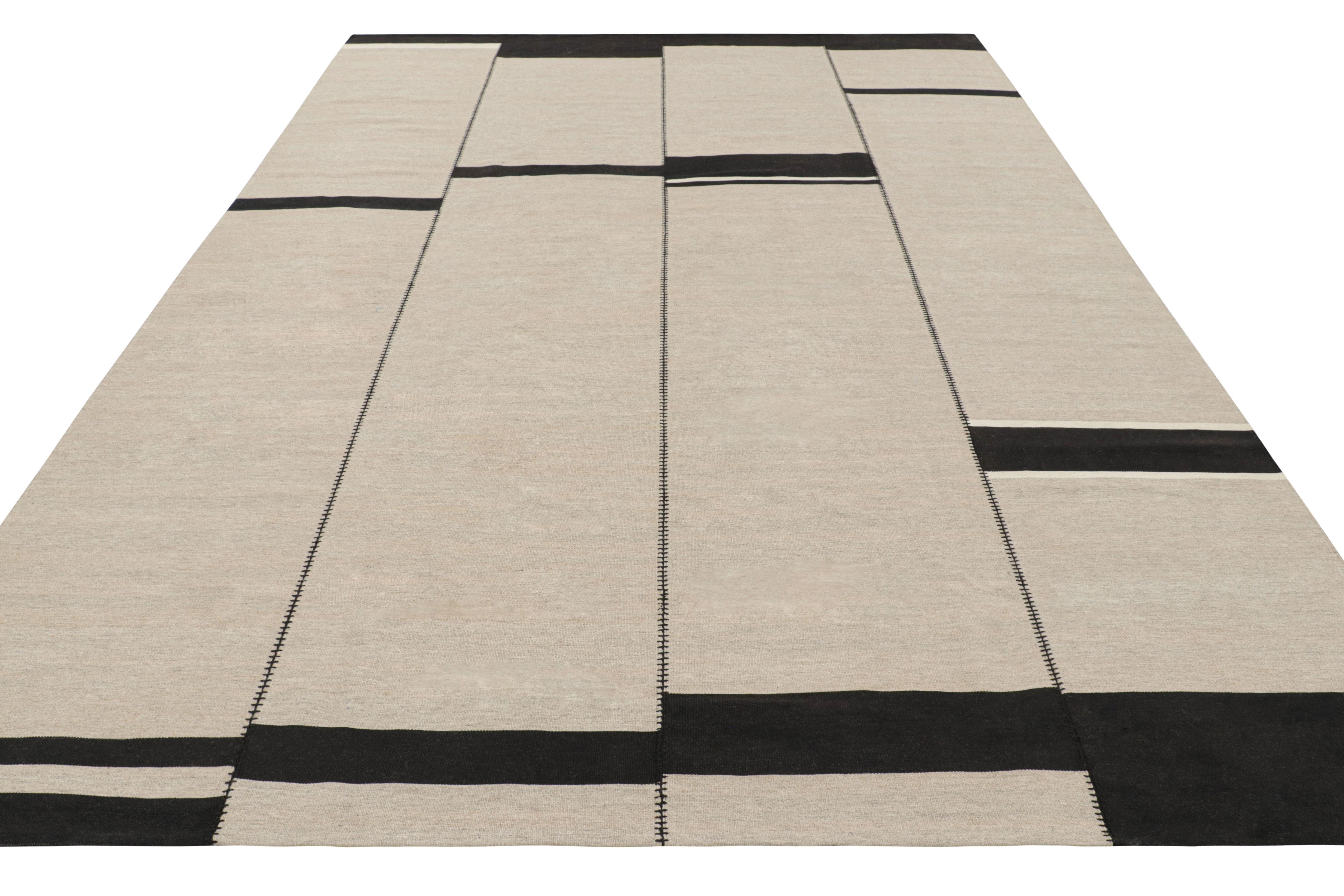 Rug & Kilim’s Contemporary Kilim, Taupe with White and Black Textural Stripes In New Condition For Sale In Long Island City, NY