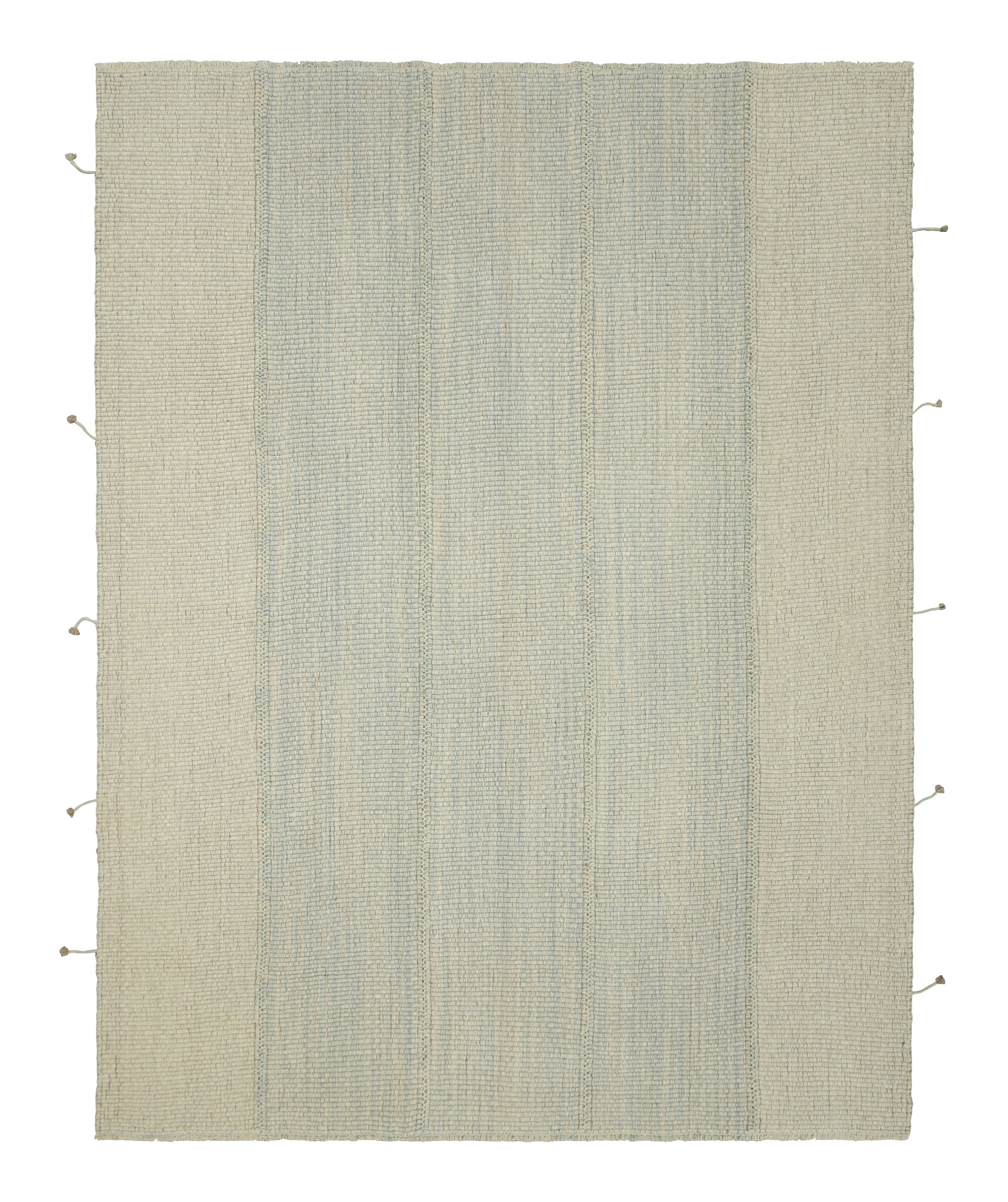 Rug & Kilim’s Contemporary Kilim, Textural Blue and Cream Stripes, Beige Accents For Sale