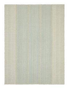 Rug & Kilim's Contemporary Kilim, Textural Cream and Blue Stripes, Beige Accents (en anglais)