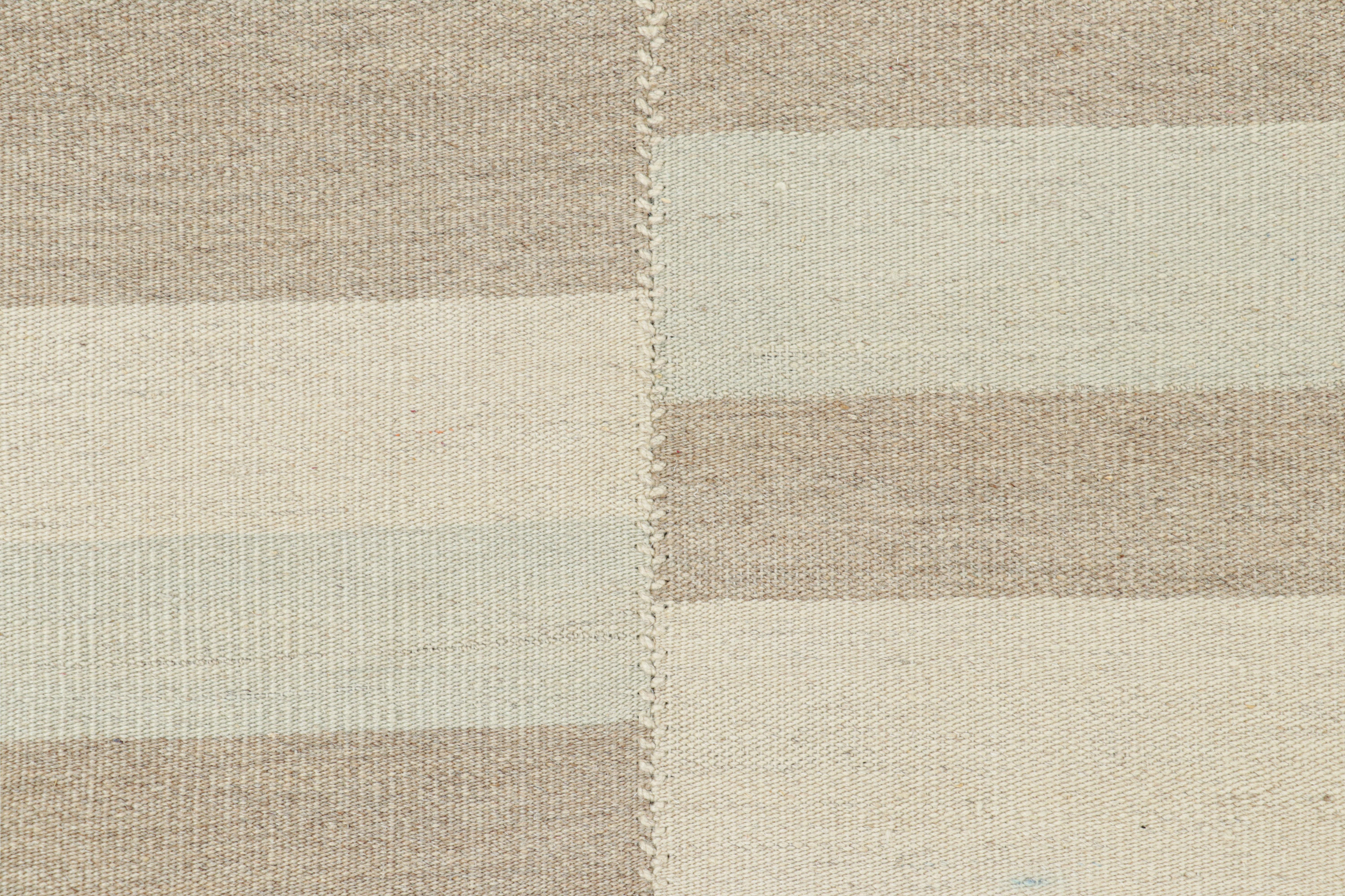Afghan Rug & Kilim’s Contemporary Kilim, Textural Cream White and Beige-Brown Stripes For Sale