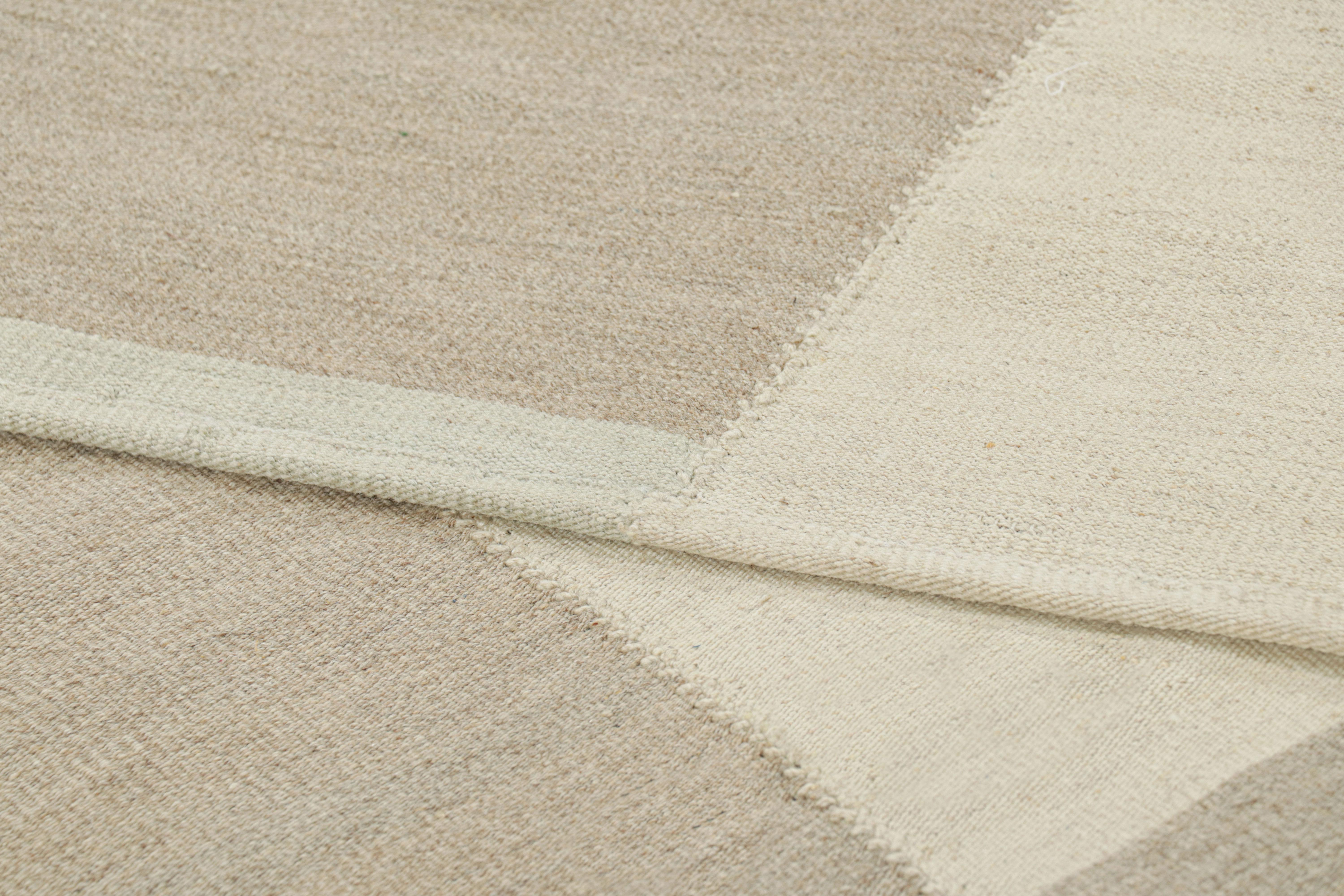 Rug & Kilim’s Contemporary Kilim, Textural Cream White and Beige-Brown Stripes For Sale 1