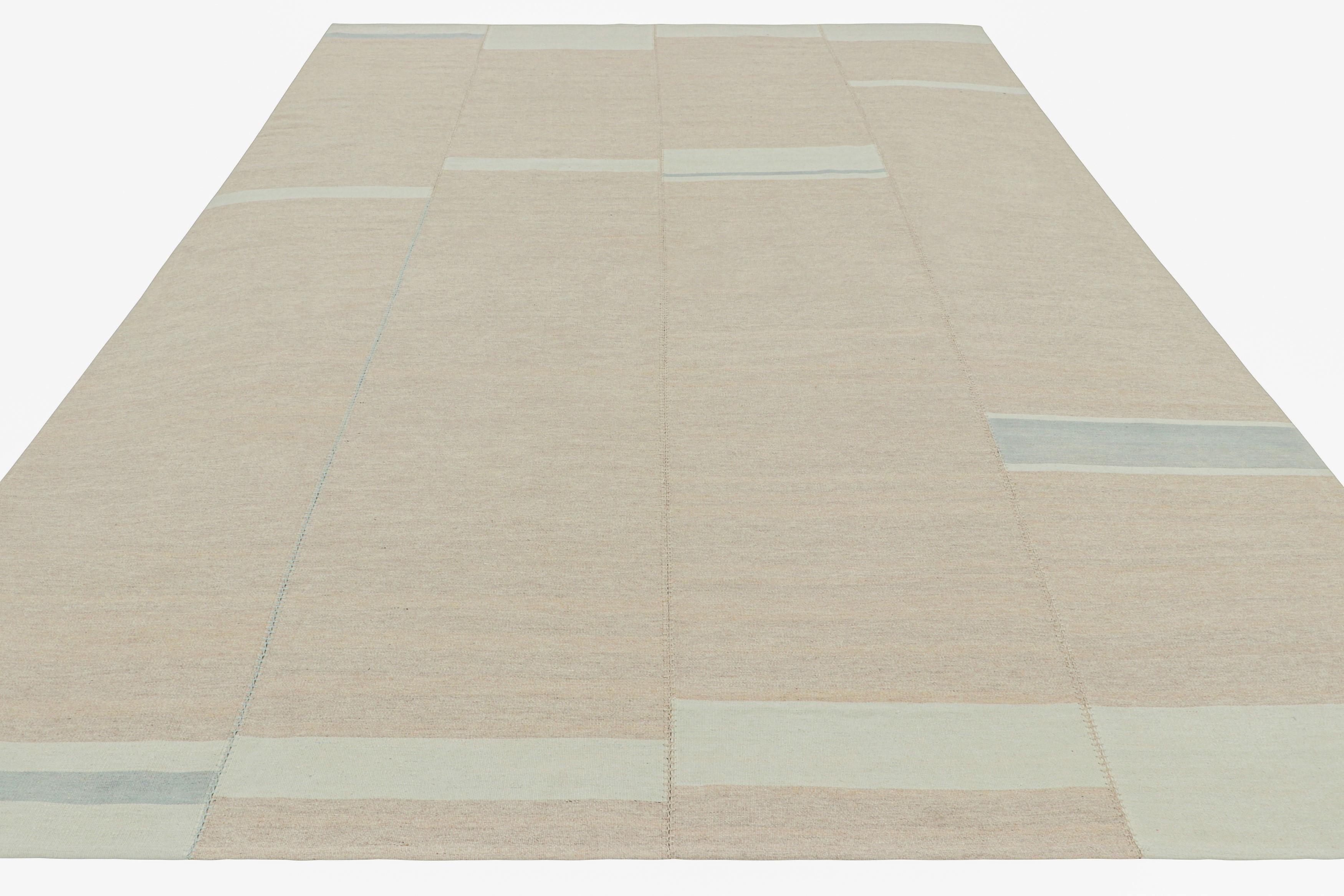 Rug & Kilim’s Contemporary Kilim, Textural Stripe in Beige, Taupe and Light Blue In New Condition For Sale In Long Island City, NY