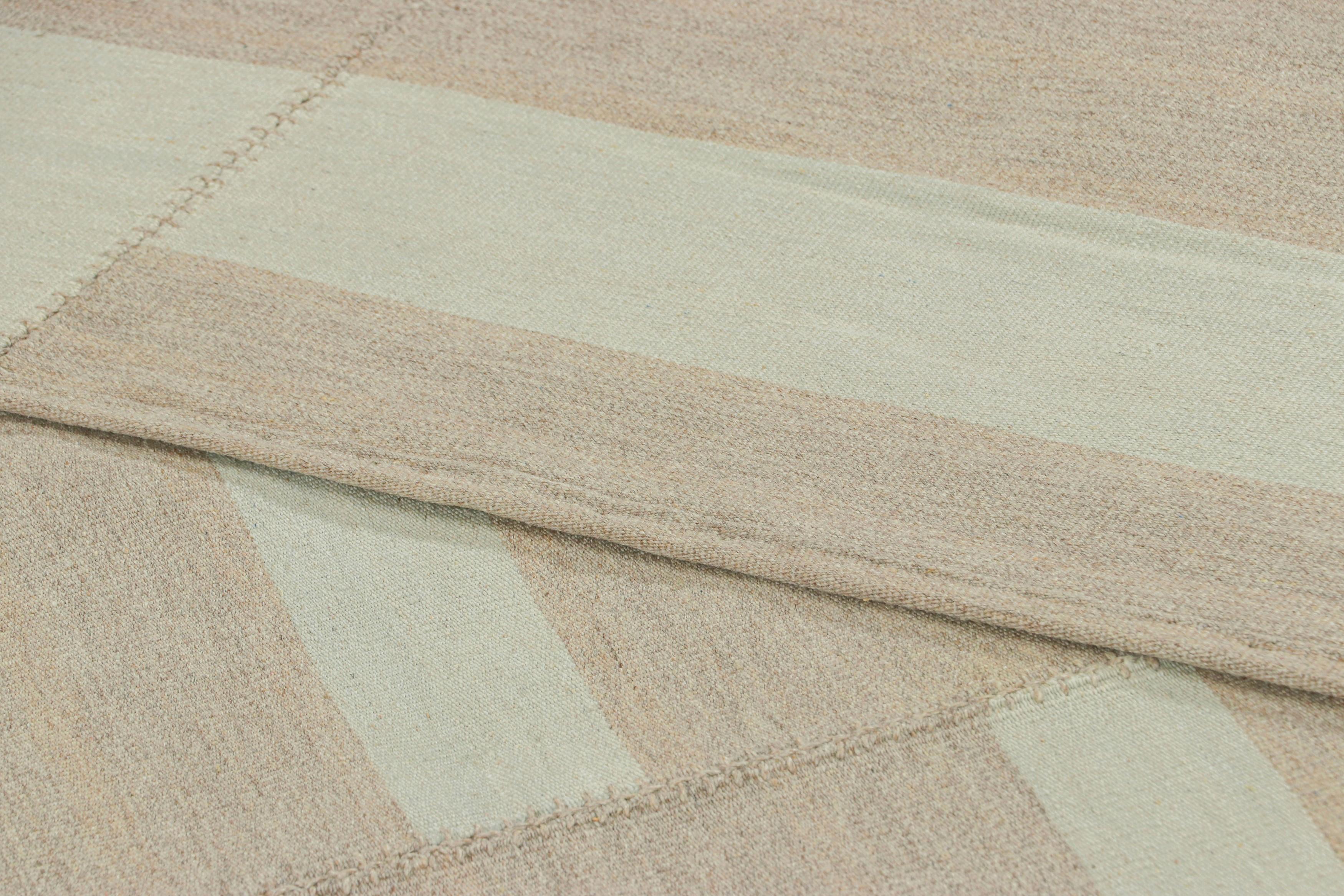 Rug & Kilim’s Contemporary Kilim, Textural Stripe in Beige, Taupe and Light Blue For Sale 1