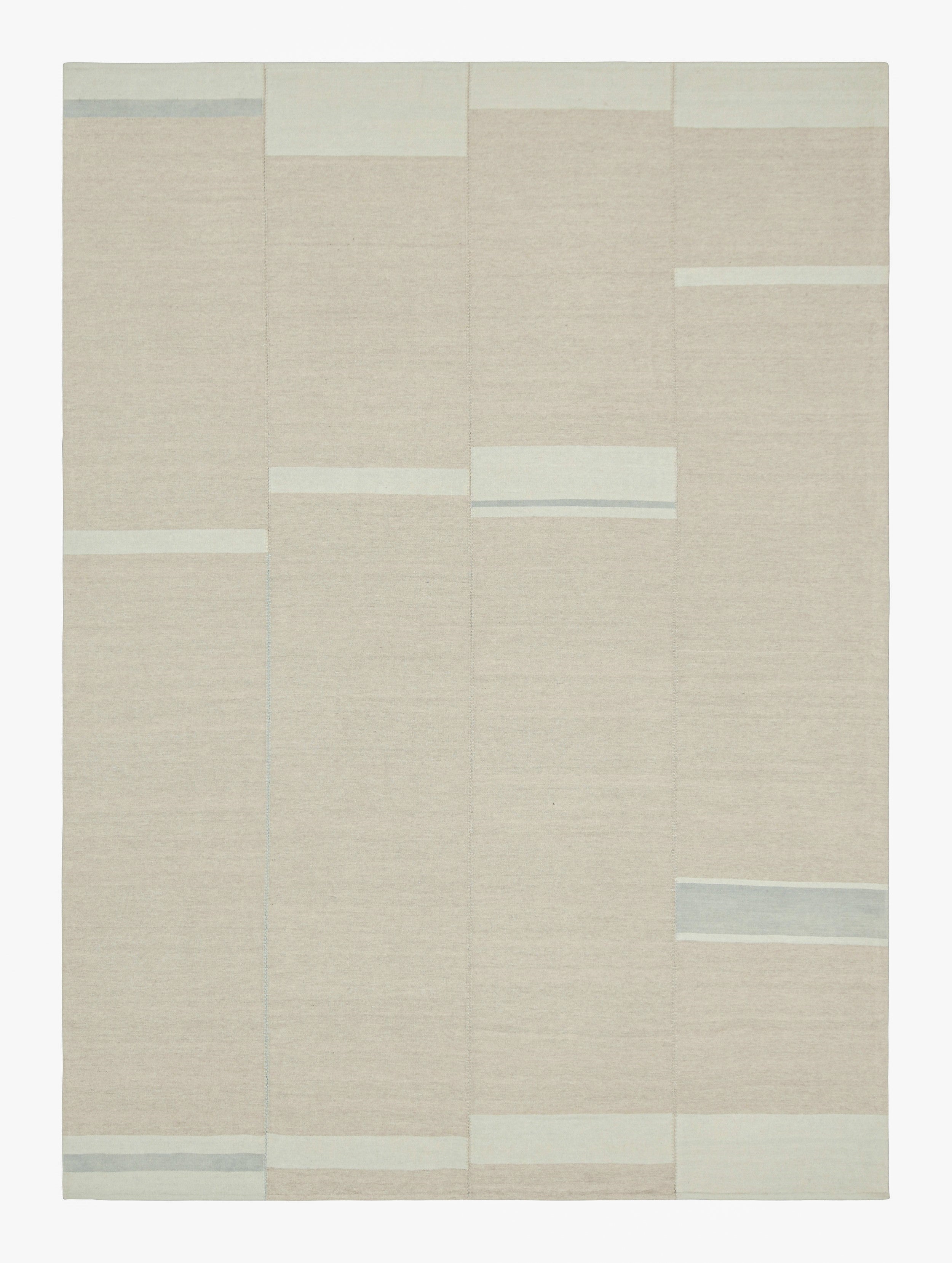 Rug & Kilim’s Contemporary Kilim, Textural Stripe in Beige, Taupe and Light Blue For Sale
