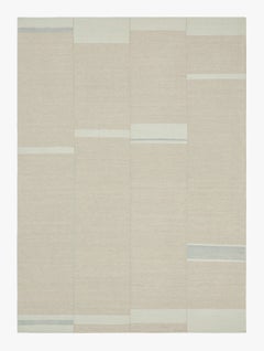 Rug & Kilim's Contemporary Kilim, Textural Stripe in Beige, Taupe and Light Blue (Kilim contemporain, rayures texturées en beige, taupe et bleu clair)