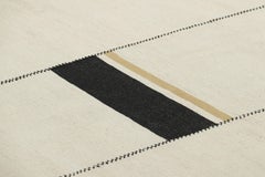 Rug & Kilim’s Contemporary Kilim, Textural White and Black Stripes, Gold Accents