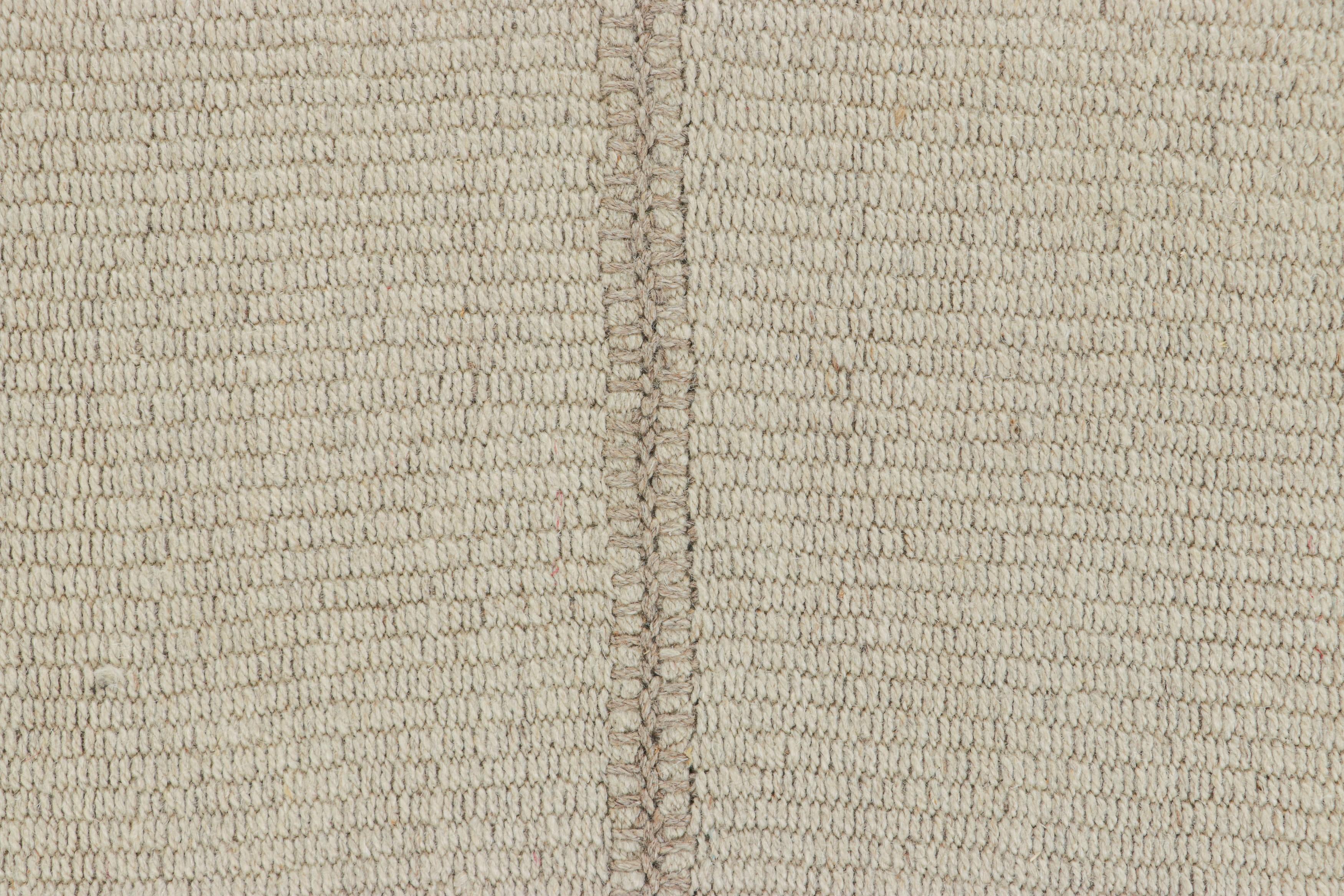 Afghan Rug & Kilim’s Contemporary Kilim, Textural White Stripes and Beige Accents For Sale