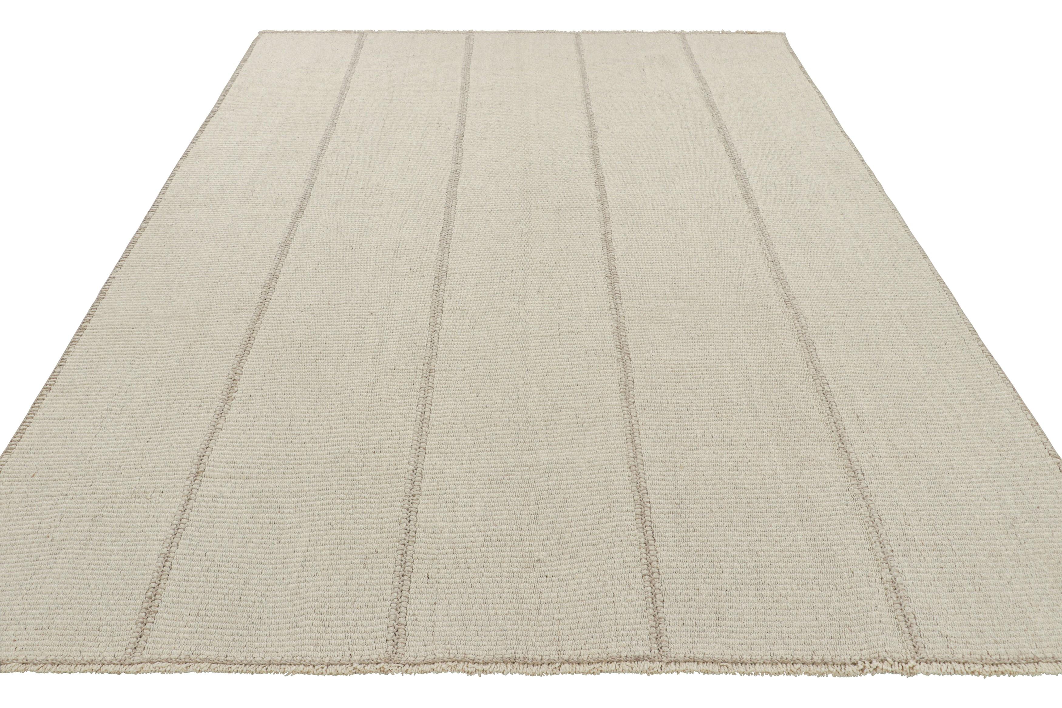 Rug & Kilim’s Contemporary Kilim, Textural White Stripes and Beige Accents In New Condition For Sale In Long Island City, NY