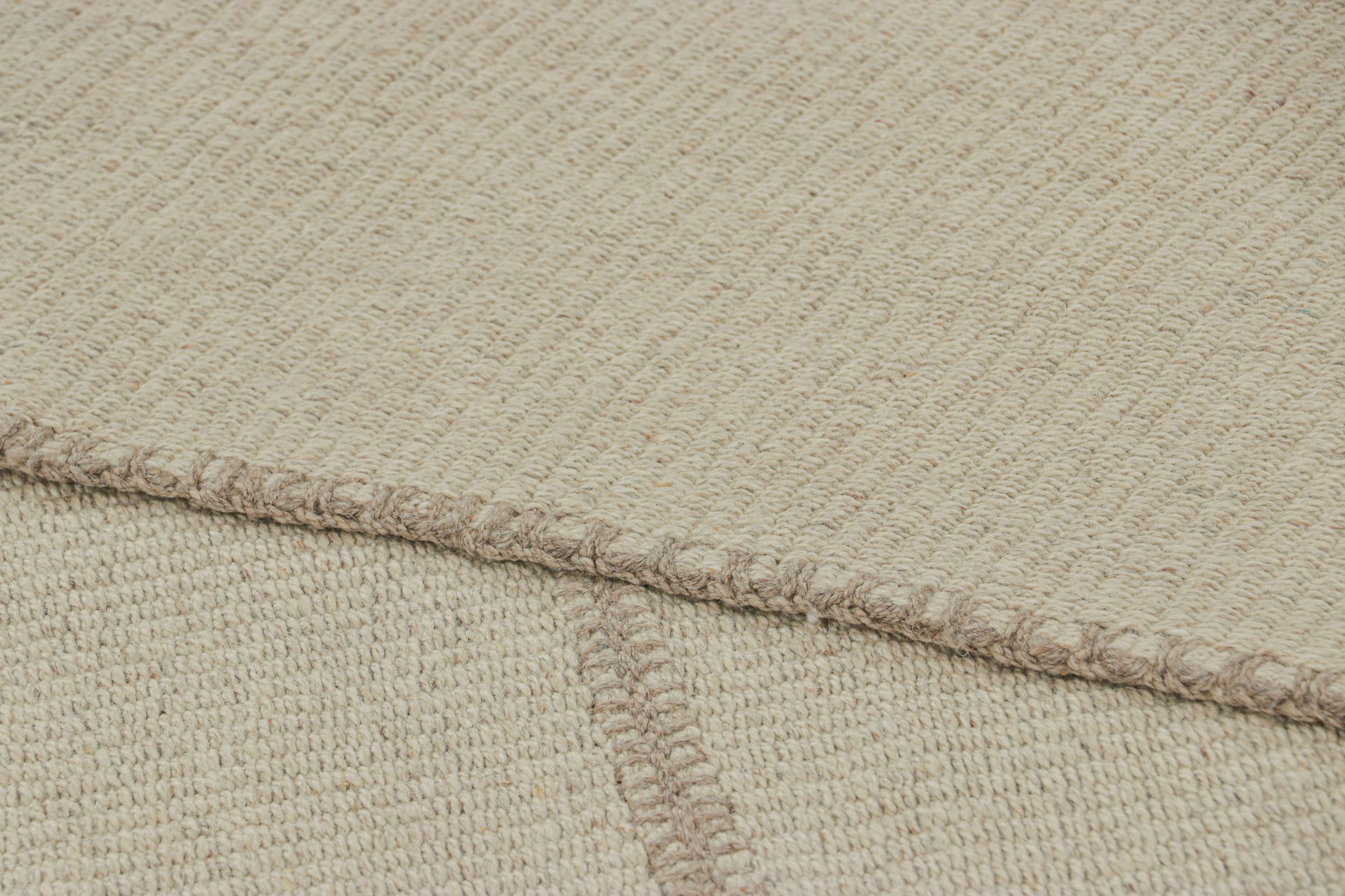 Rug & Kilim’s Contemporary Kilim, Textural White Stripes and Beige Accents For Sale 1