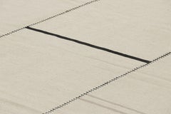 Rug & Kilim’s Contemporary Kilim, White and Black Textural Stripes, Taupe Accent