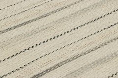 Rug & Kilim’s Contemporary Kilim, White with Black and Gray Textural Stripes
