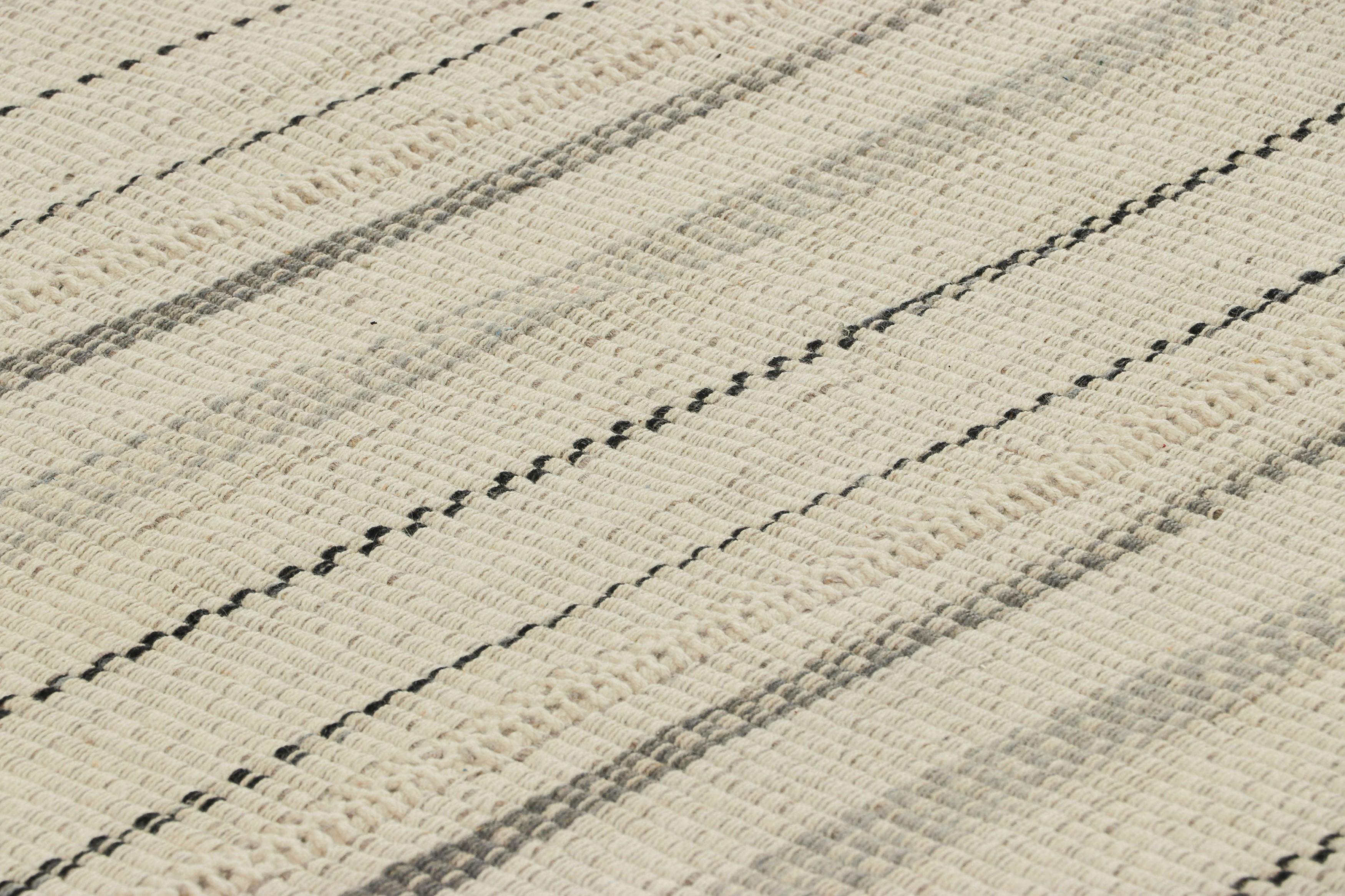 Handwoven in wool, this 8x10 contemporary Kilim is from an exciting new custom-capable flatweave collection by Rug & Kilim.

On the Design:

“Rez Kilim” represents a contemporary homage to Turkish and Persian panel-weaving styles in a textural