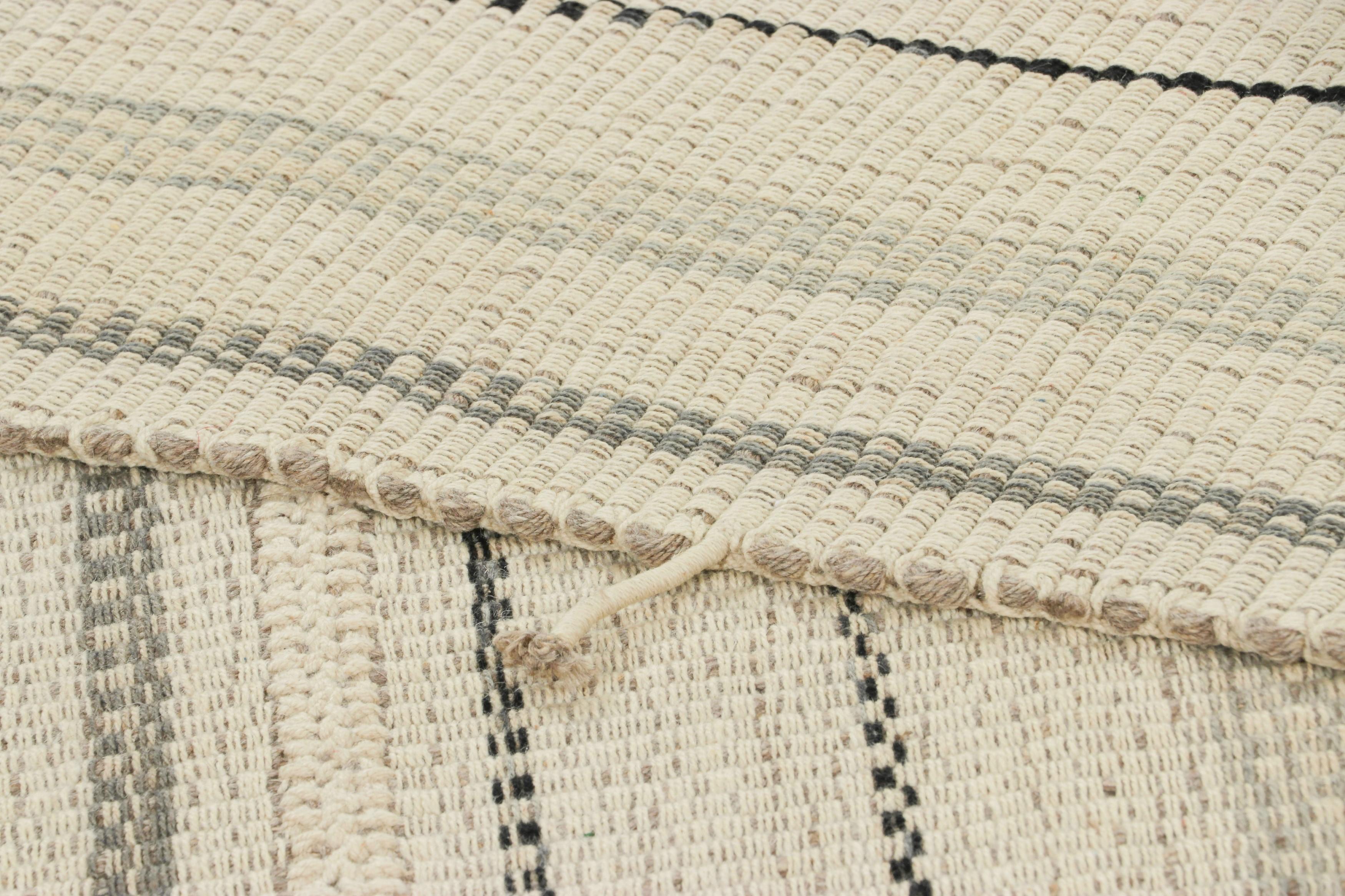 Rug & Kilim’s Contemporary Kilim, White with Black and Gray Textural Stripes For Sale 1