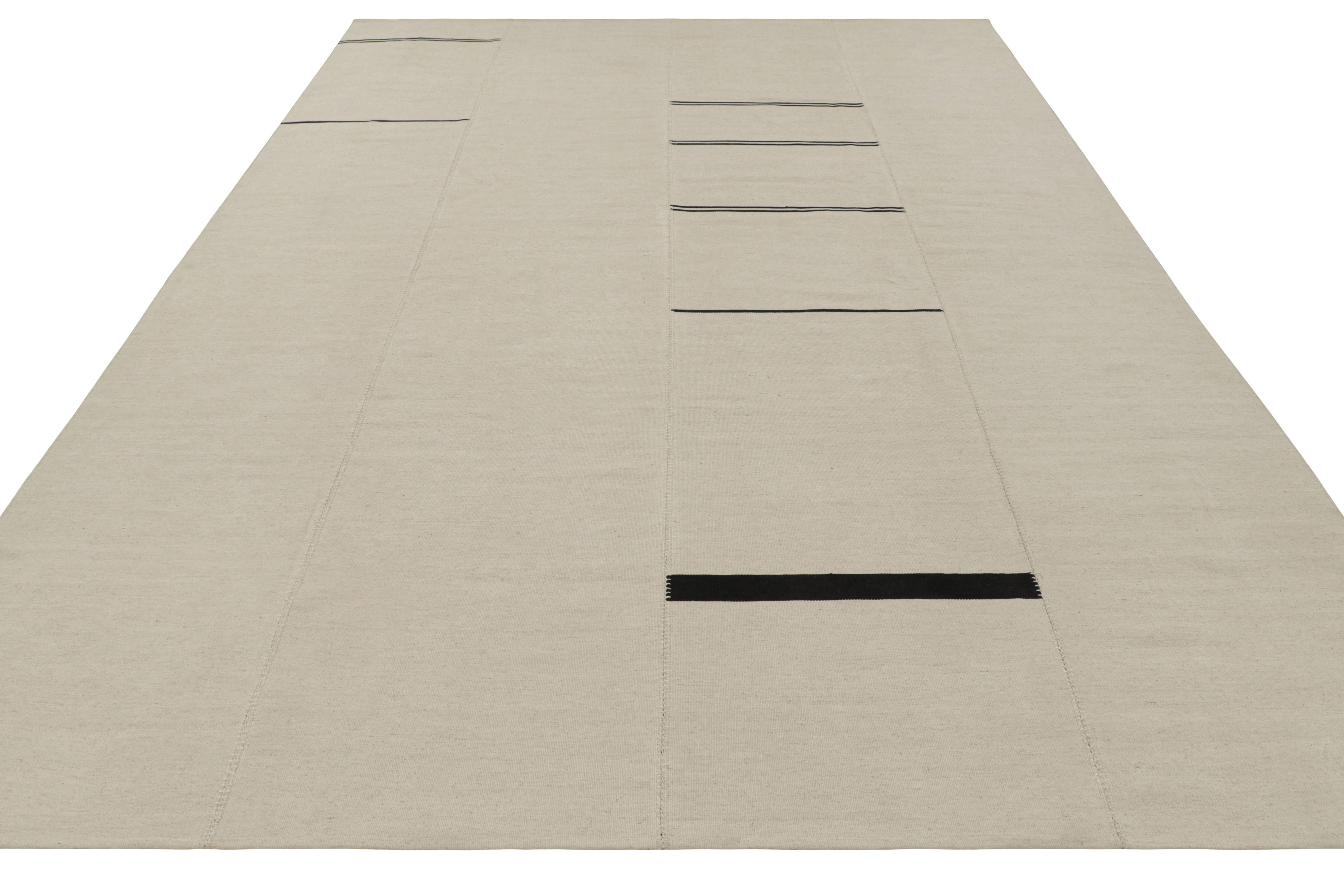 Rug & Kilim’s Contemporary Kilim, White with Black Stripes, Beige Accents In New Condition For Sale In Long Island City, NY