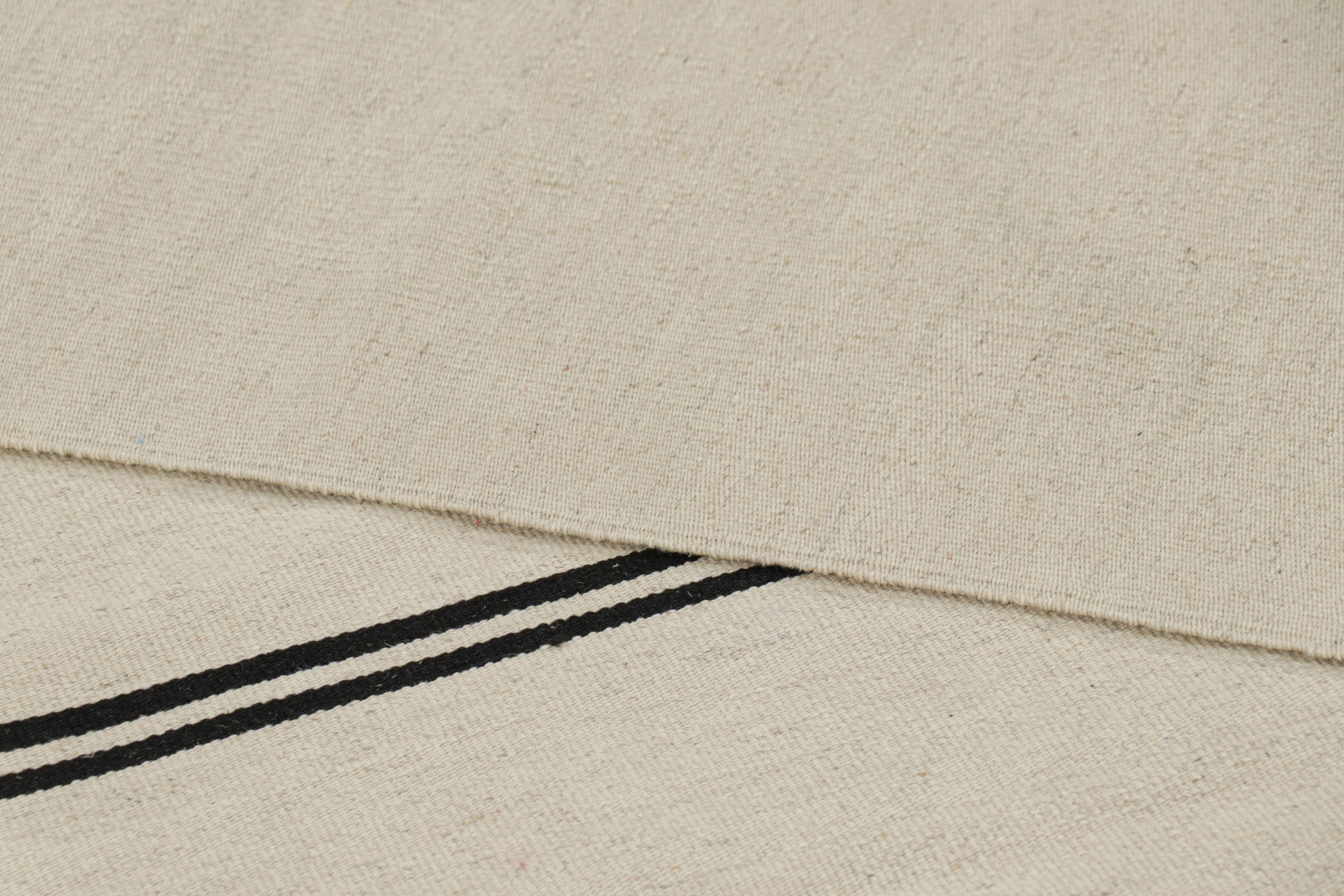 Rug & Kilim’s Contemporary Kilim, White with Black Stripes, Beige Accents For Sale 1