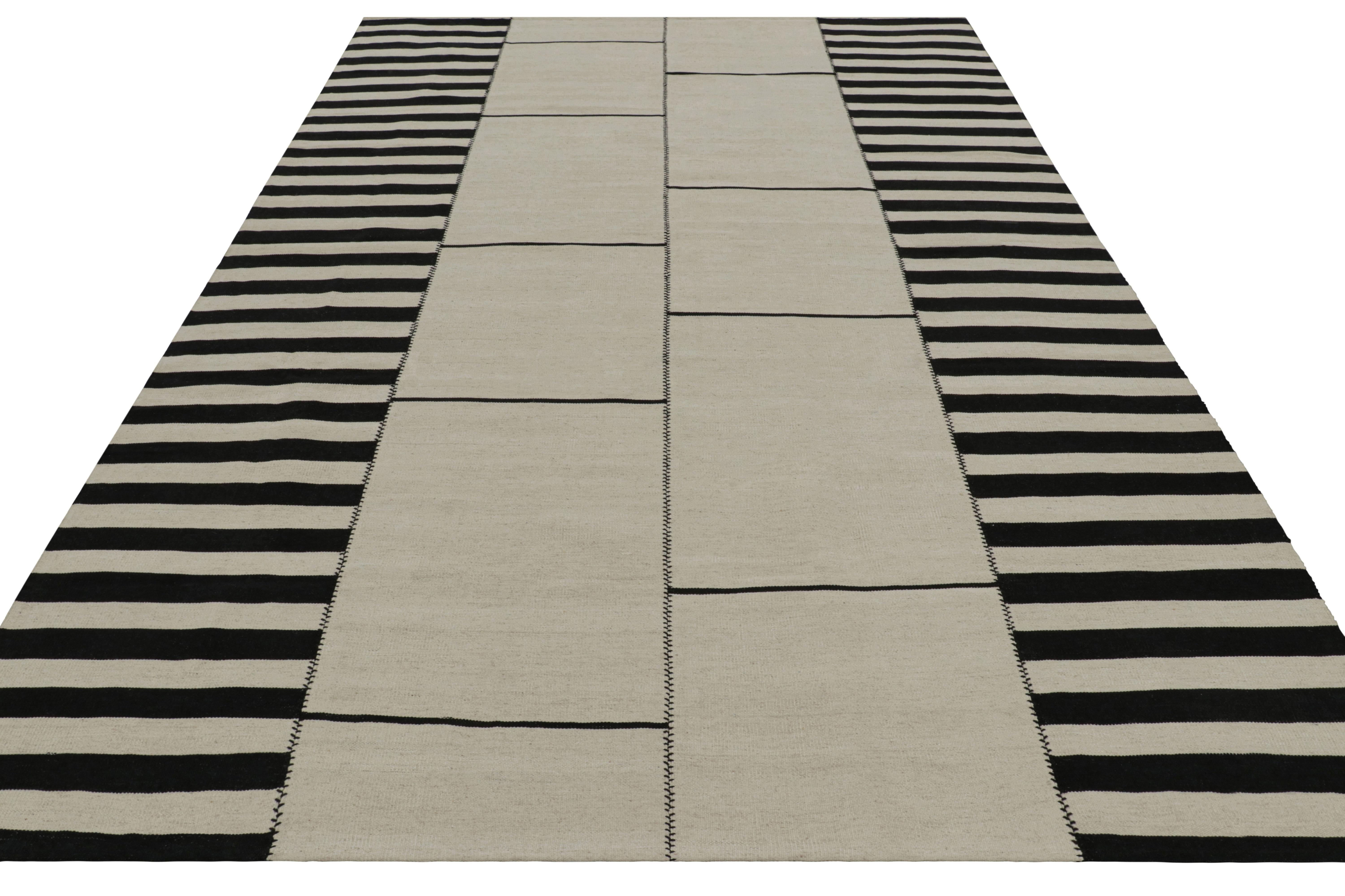 Rug & Kilim’s Contemporary Kilim, White with Black Textural Stripes In New Condition For Sale In Long Island City, NY