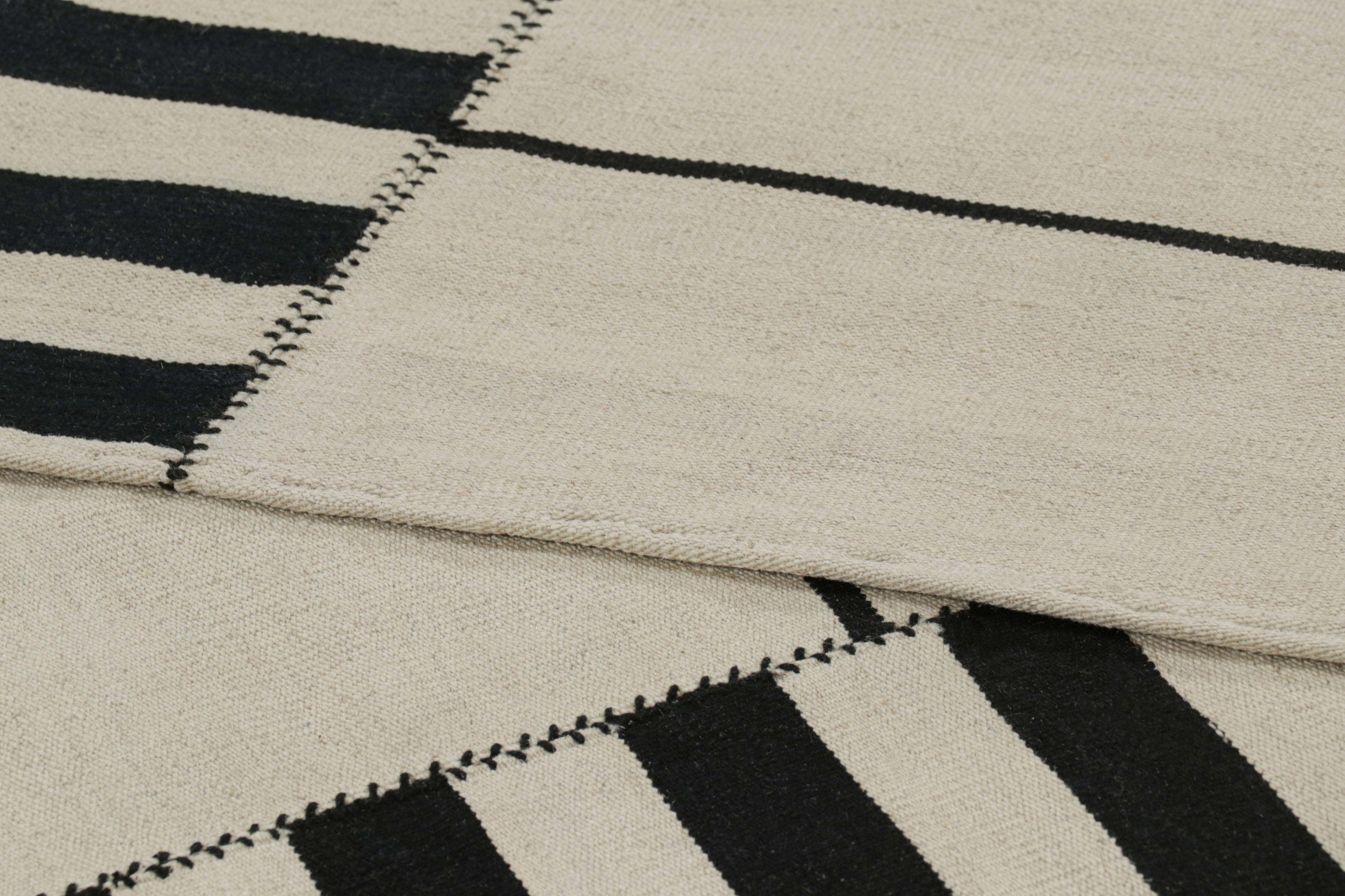 Rug & Kilim’s Contemporary Kilim, White with Black Textural Stripes For Sale 1