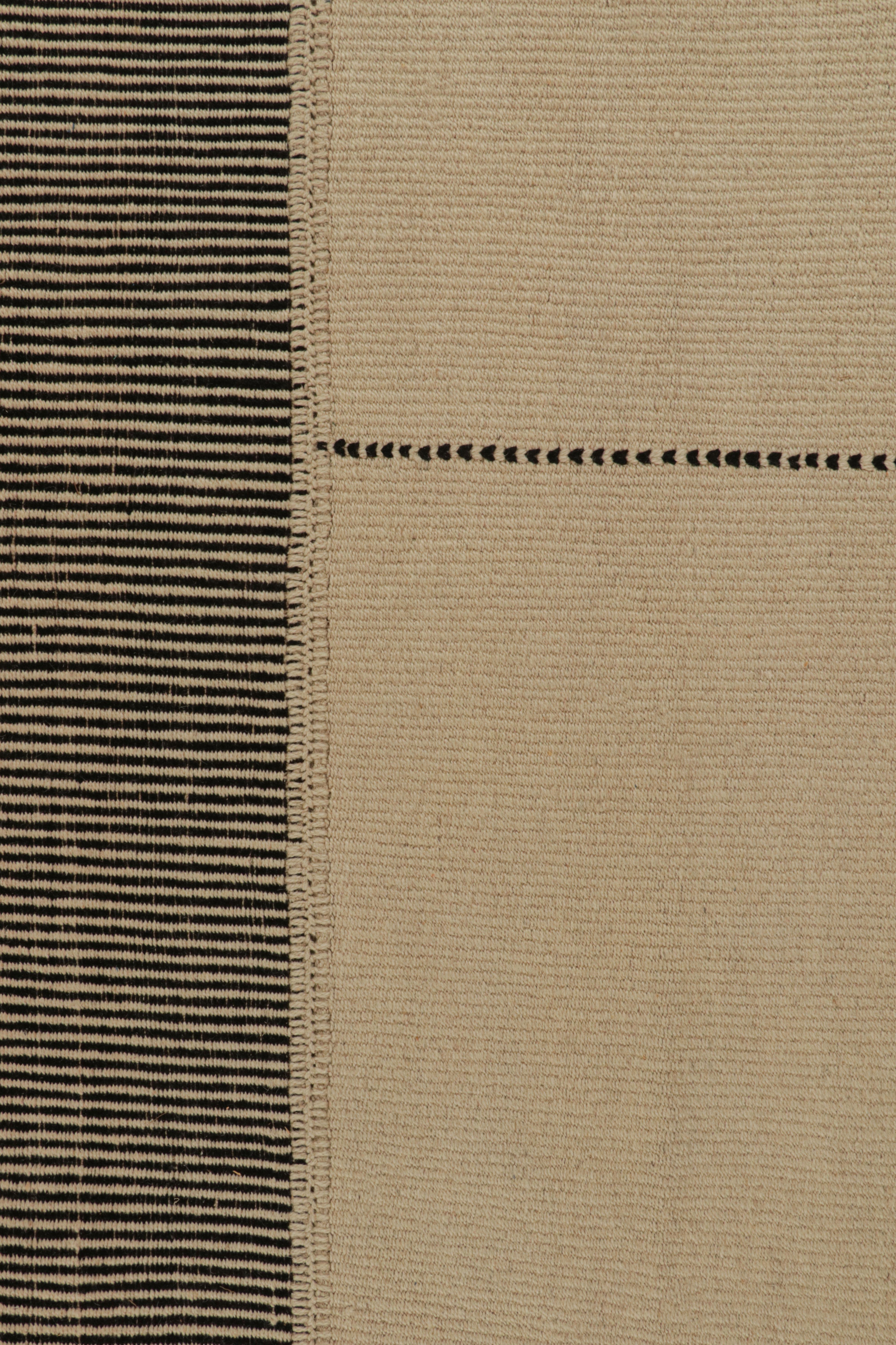 Rug & Kilim’s Contemporary Kilim with Beige and Black Textural Stripes  In New Condition For Sale In Long Island City, NY