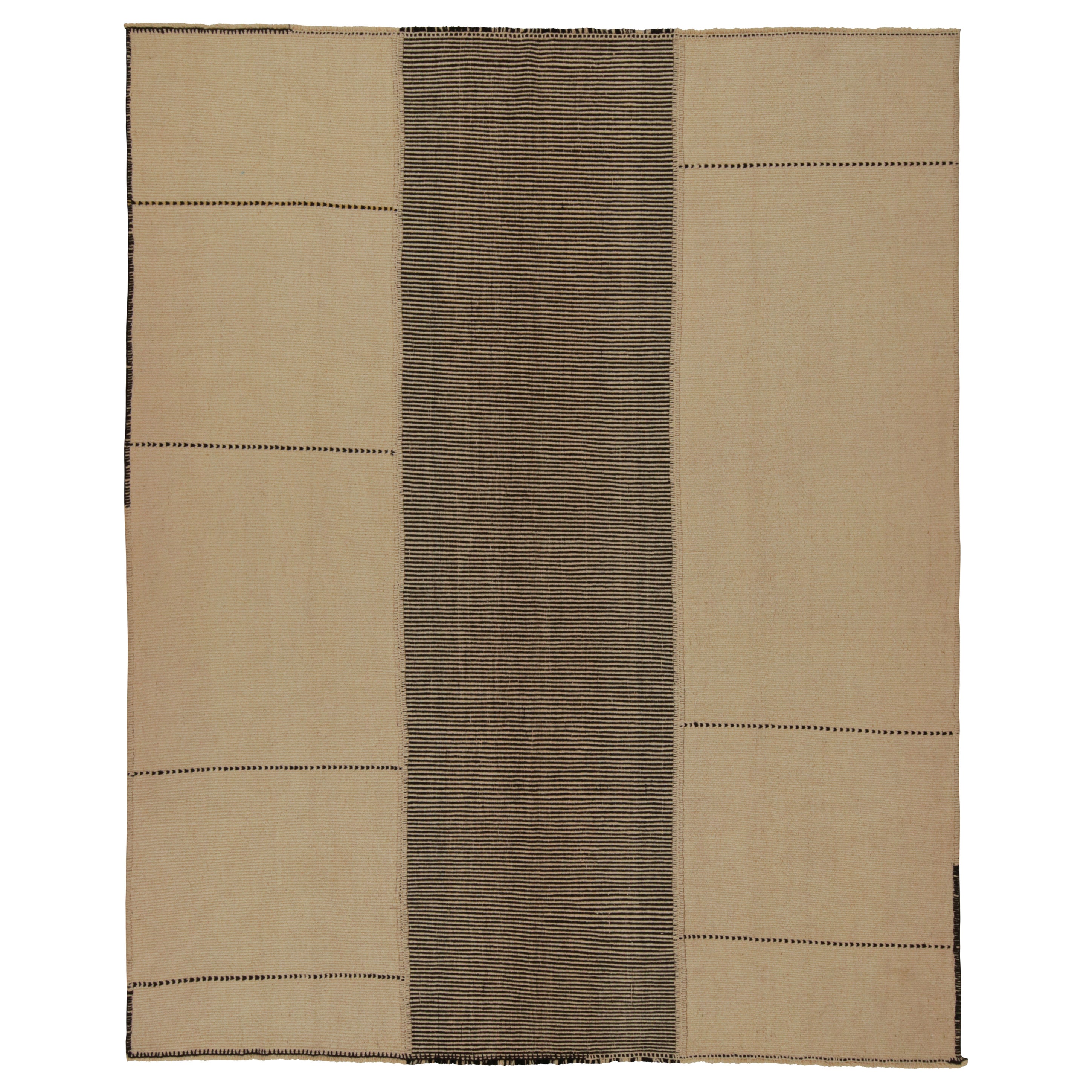 Rug & Kilim’s Contemporary Kilim with Beige and Black Textural Stripes  For Sale