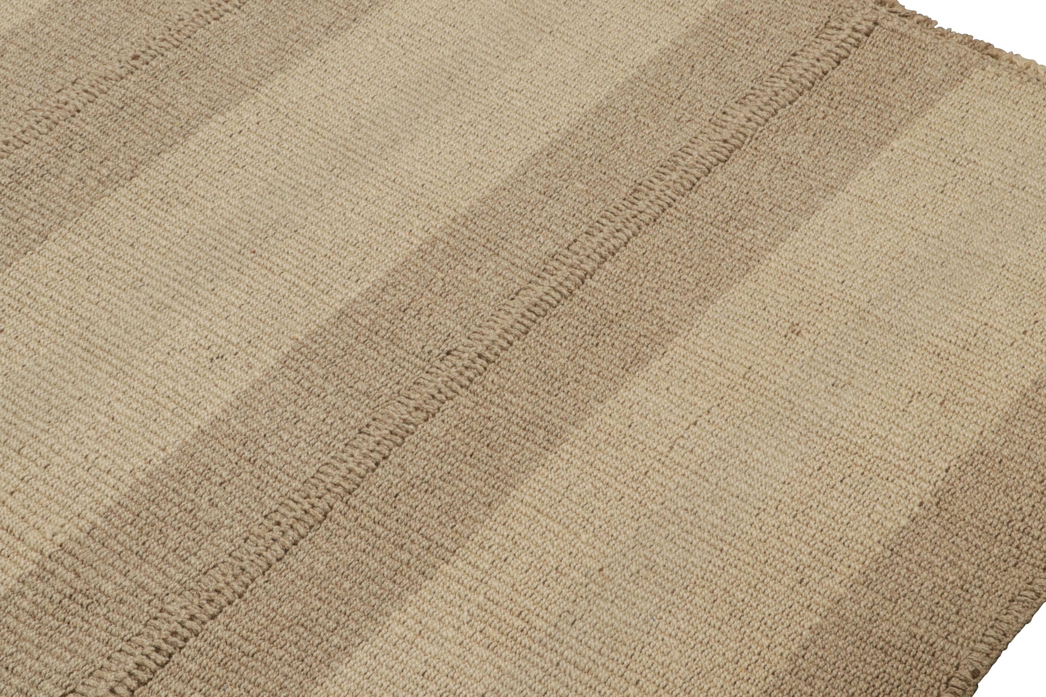 Rug & Kilim’s Contemporary Kilim with Beige and Taupe Stripes and Brown Accents In New Condition For Sale In Long Island City, NY