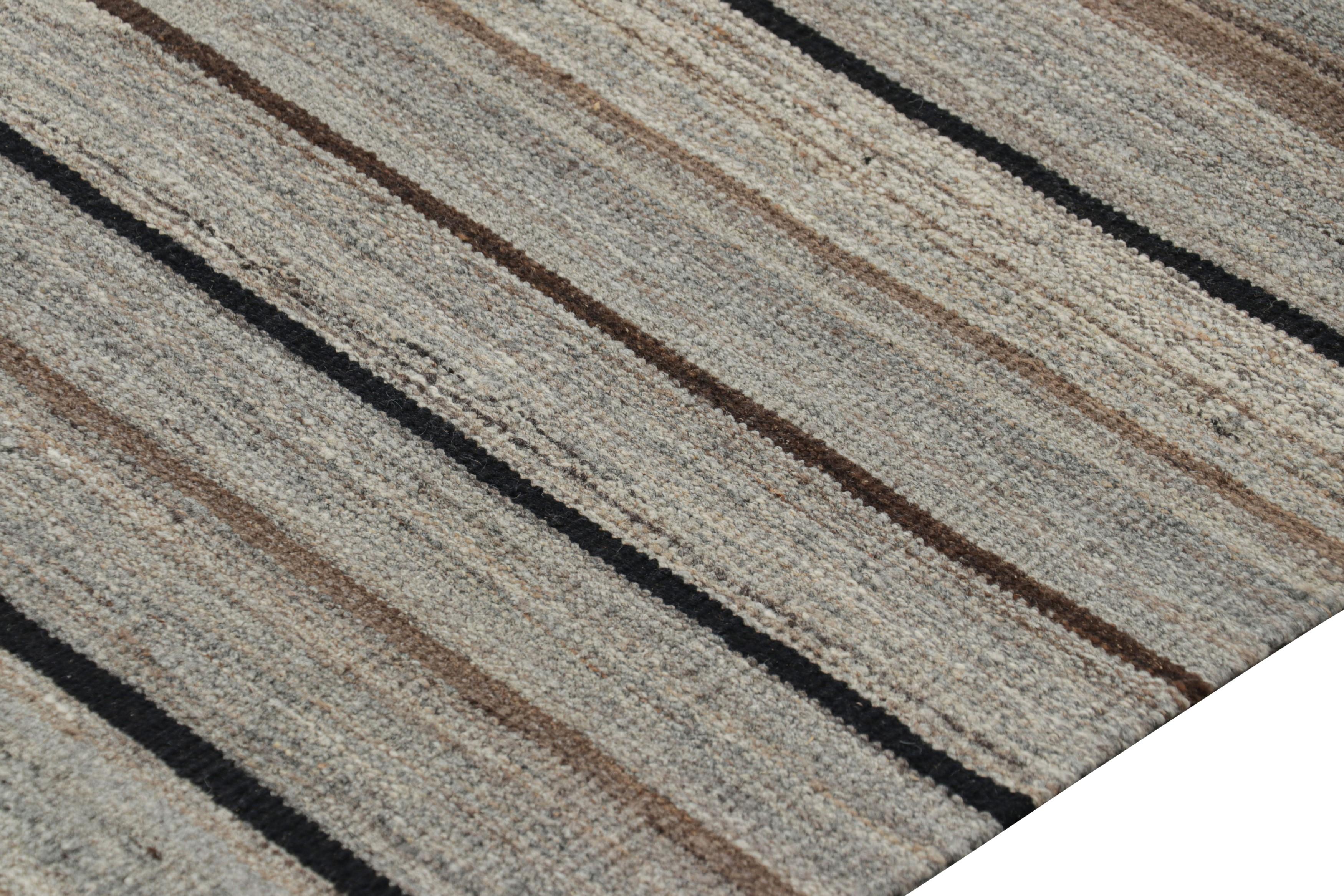 Afghan Rug & Kilim's Contemporary Kilim with Beige-Brown and Gray Stripes and Panels (Kilim contemporain avec des rayures et des panneaux beiges, bruns et gris) en vente