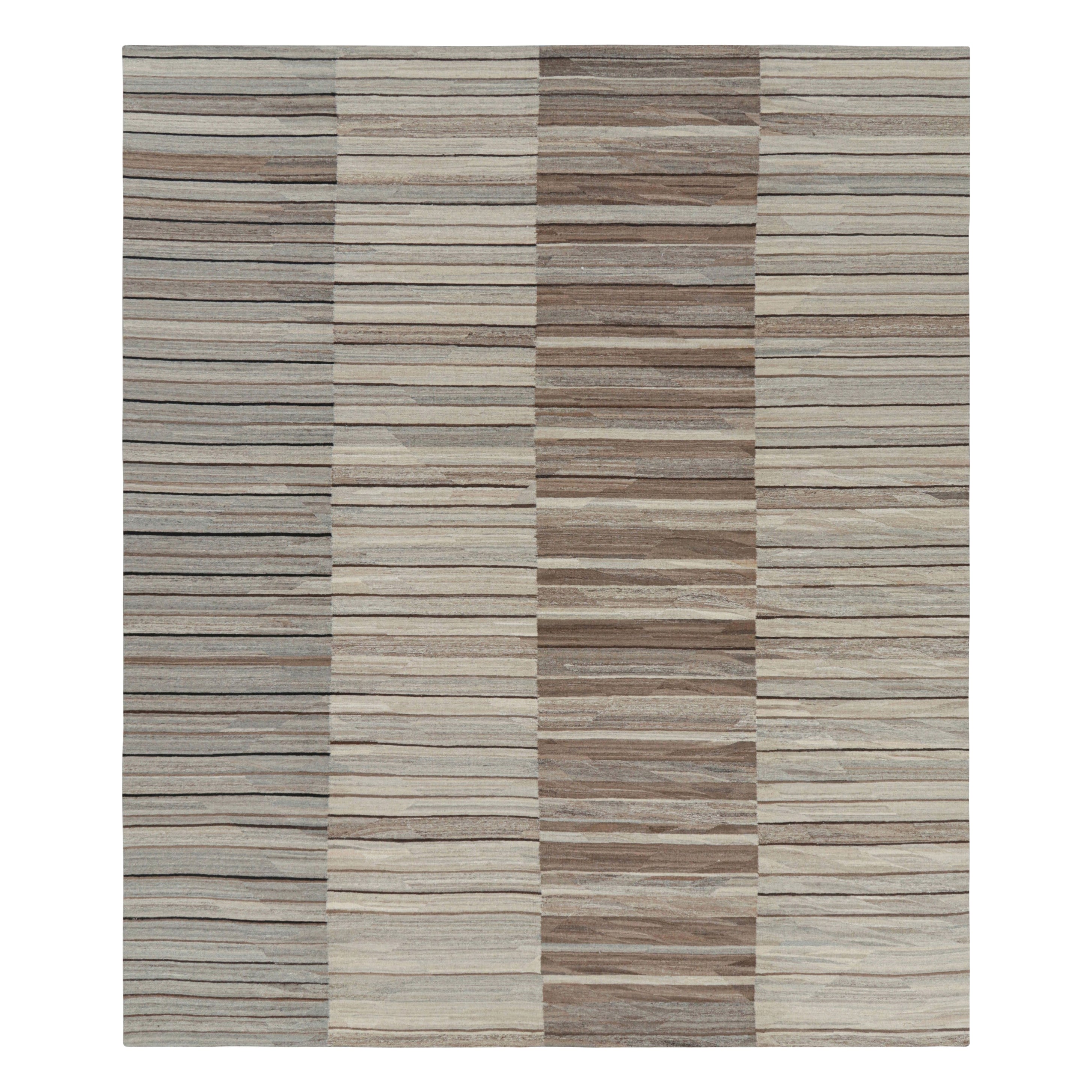 Rug & Kilim's Contemporary Kilim with Beige-Brown and Gray Stripes and Panels (Kilim contemporain avec des rayures et des panneaux beiges, bruns et gris) en vente
