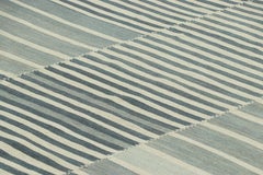 Rug & Kilim’s Contemporary Kilim with Blue and Cream White Textural Stripes