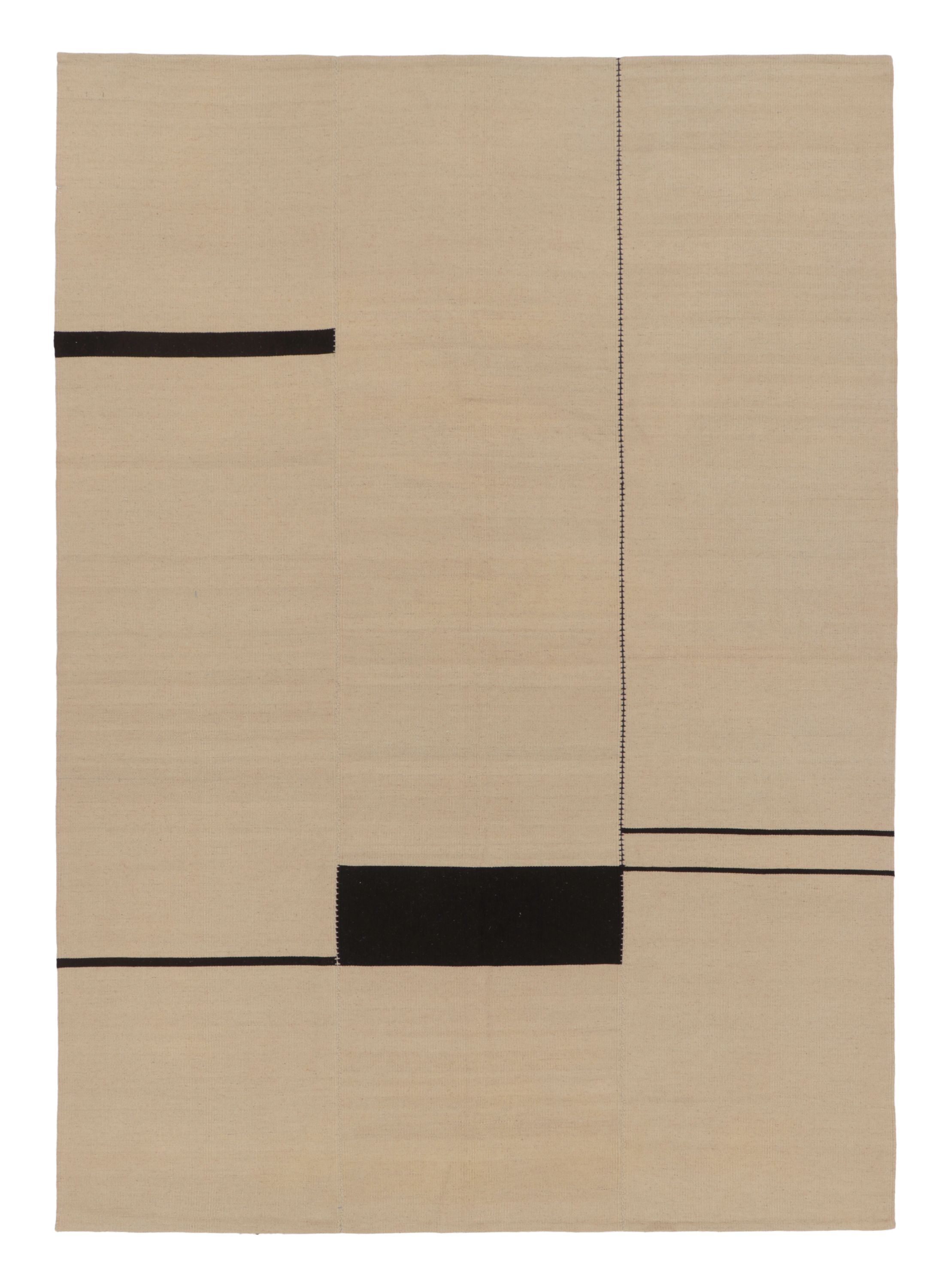 Pre-owned Rug & Kilim 's Contemporary Kilim With Geometric Design In Beige & Black