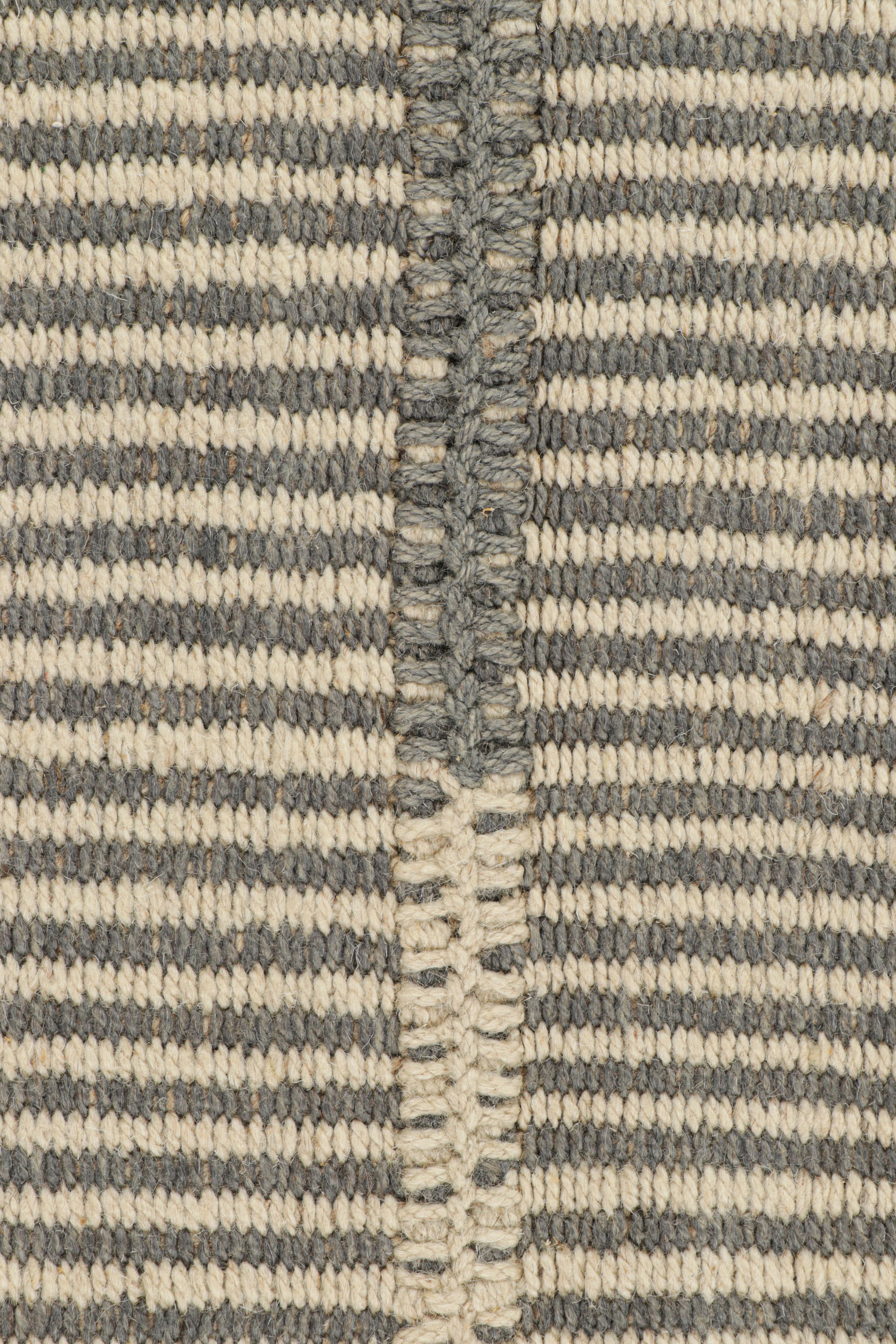 Modern Rug & Kilim’s Contemporary Kilim with Gray and White Textural Stripes For Sale