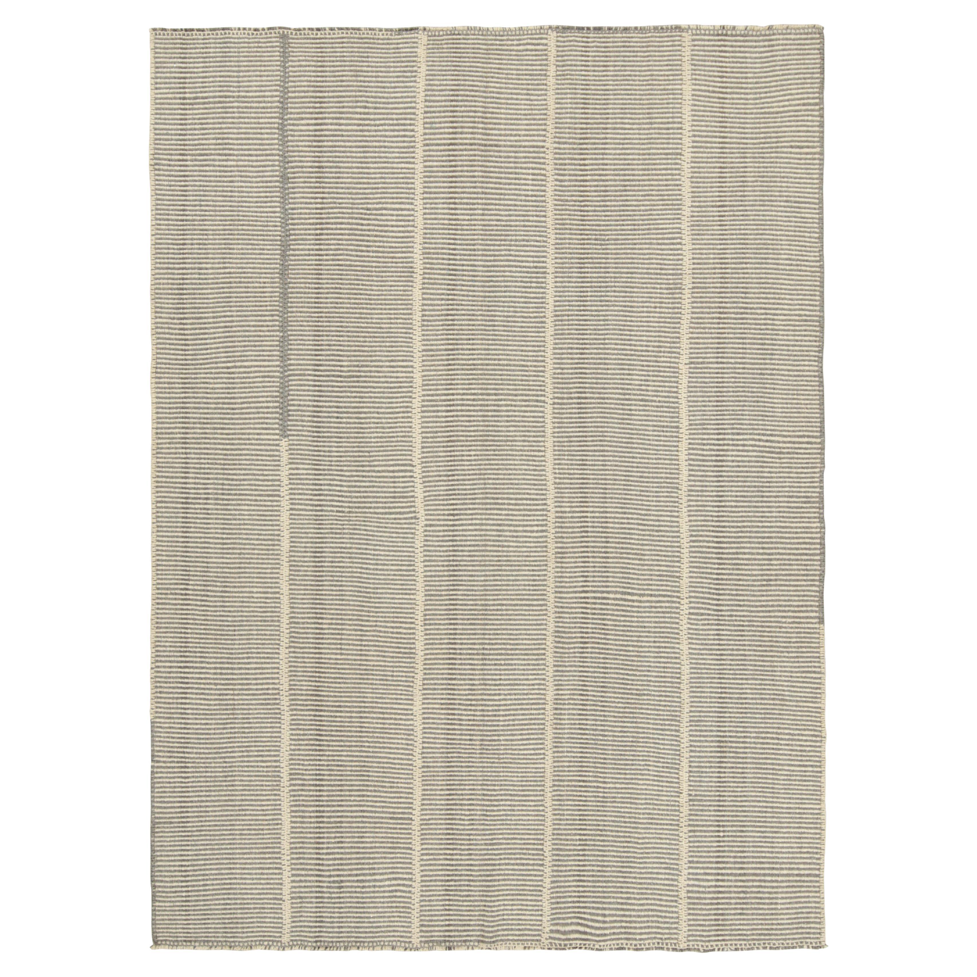 Rug & Kilim’s Contemporary Kilim with Gray and White Textural Stripes