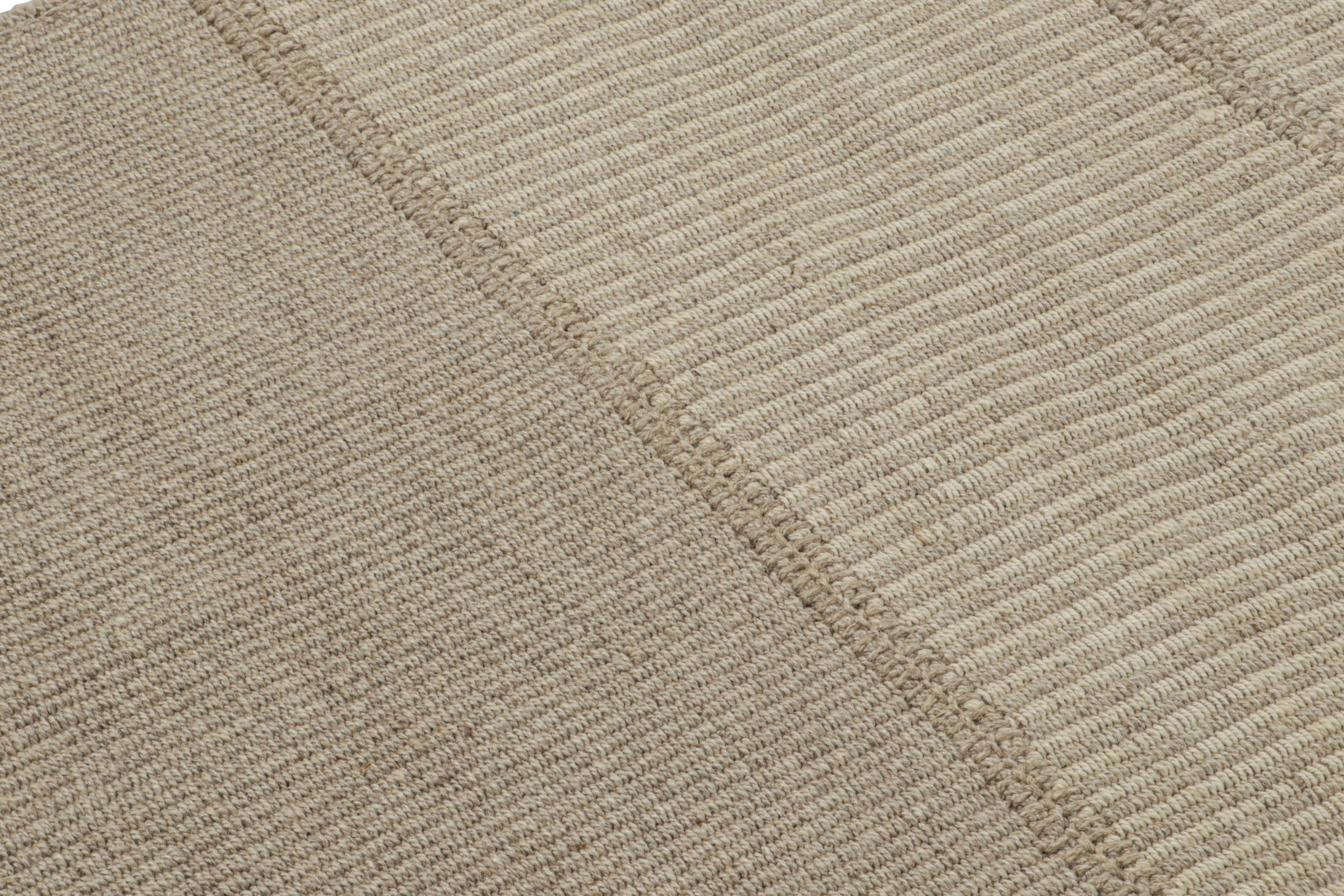 Hand-Knotted Rug & Kilim’s Contemporary Kilim with Light Beige-Brown Textural Stripes  For Sale
