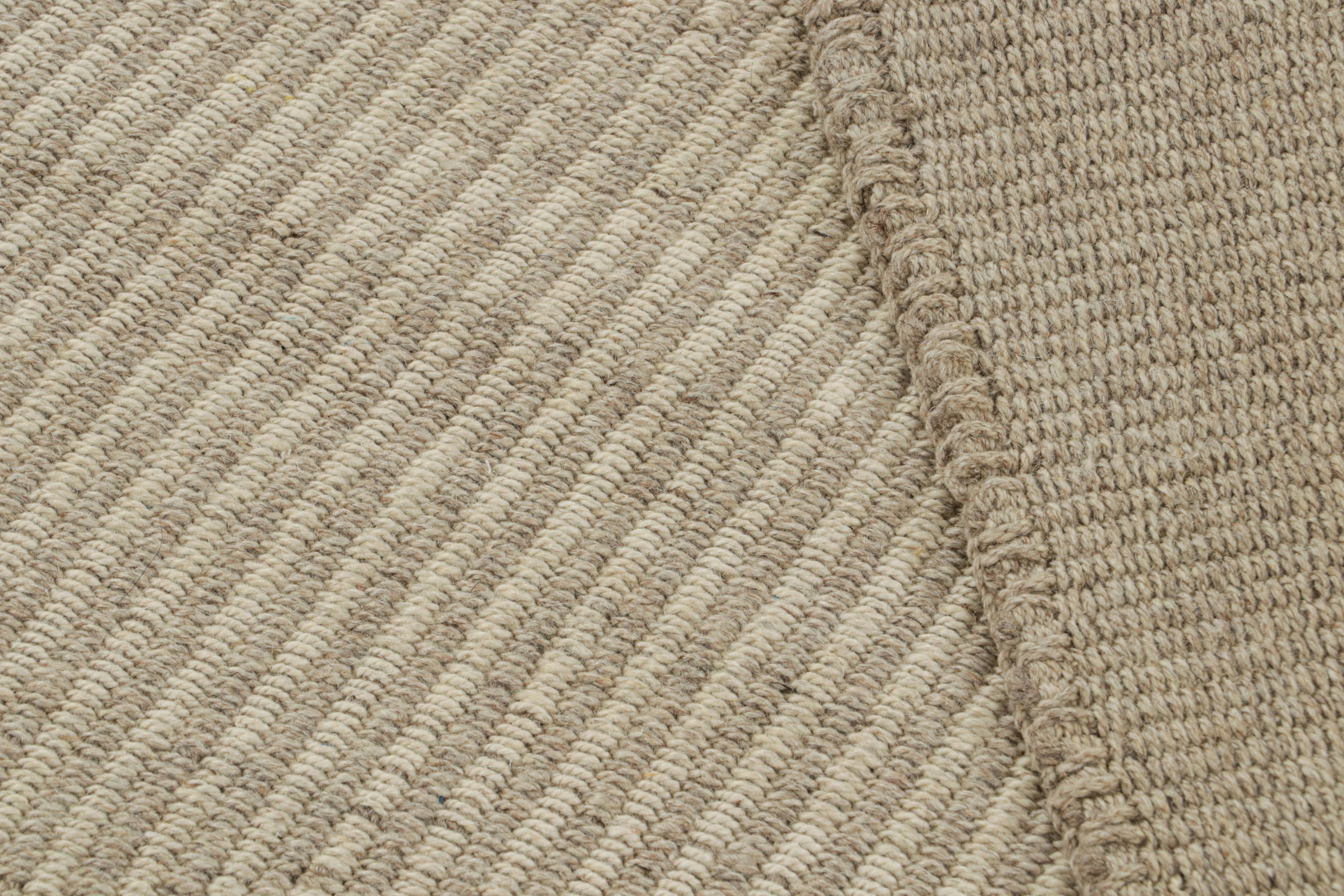 Wool Rug & Kilim’s Contemporary Kilim with Light Beige-Brown Textural Stripes  For Sale