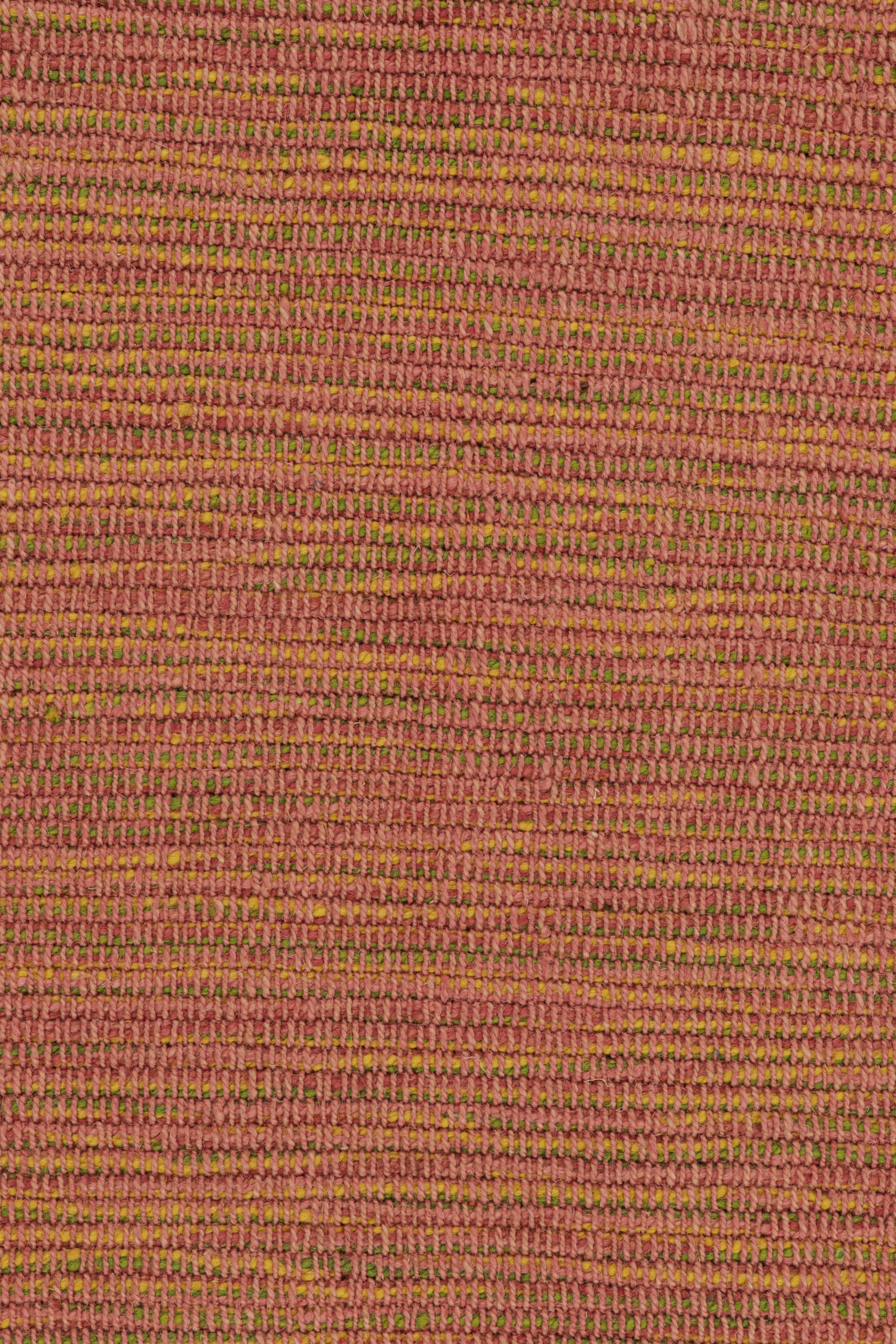 Modern Rug & Kilim’s Contemporary Kilim with Pink, Green and Gold Textural Stripes For Sale