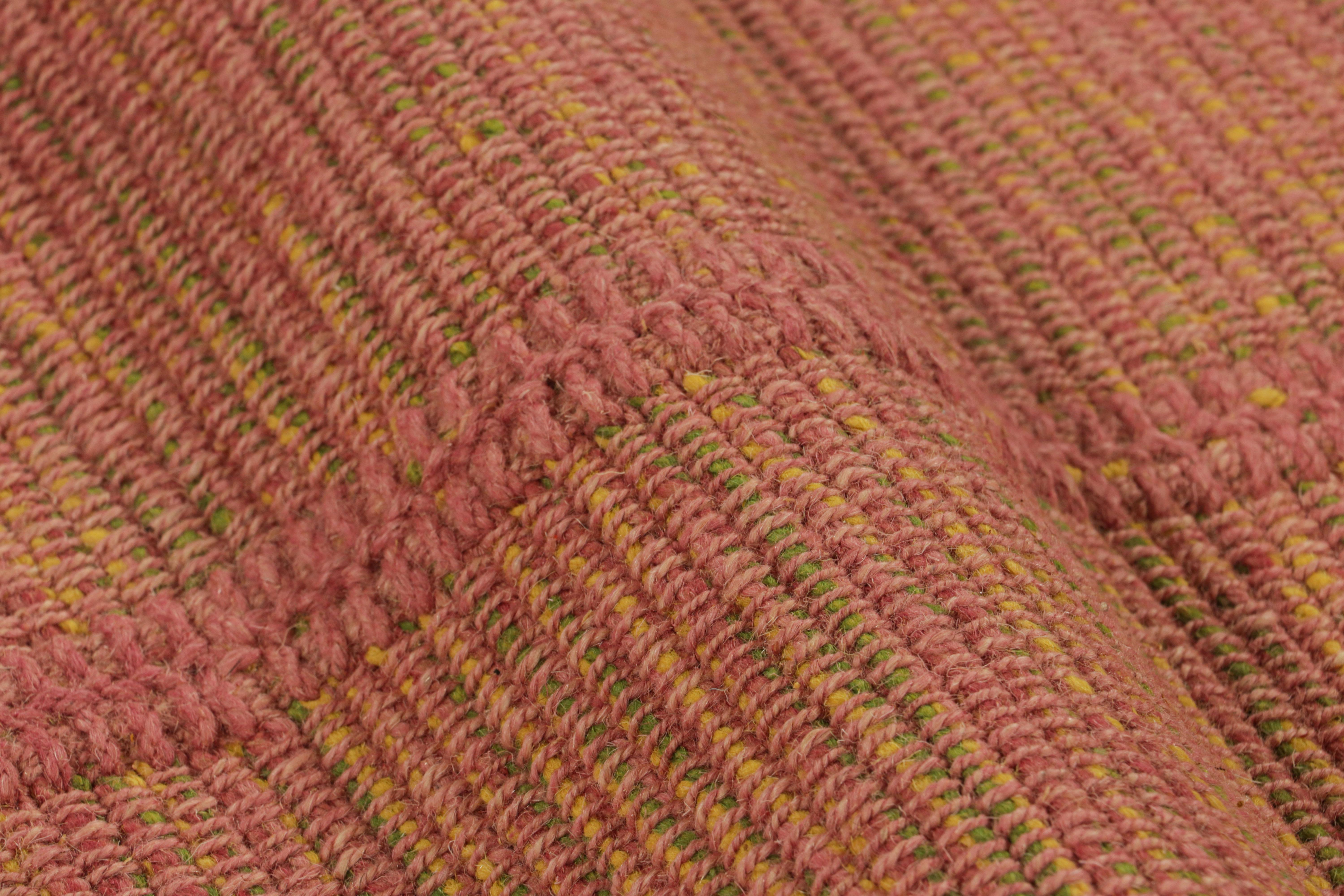 Rug & Kilim’s Contemporary Kilim with Pink, Green and Gold Textural Stripes In New Condition For Sale In Long Island City, NY