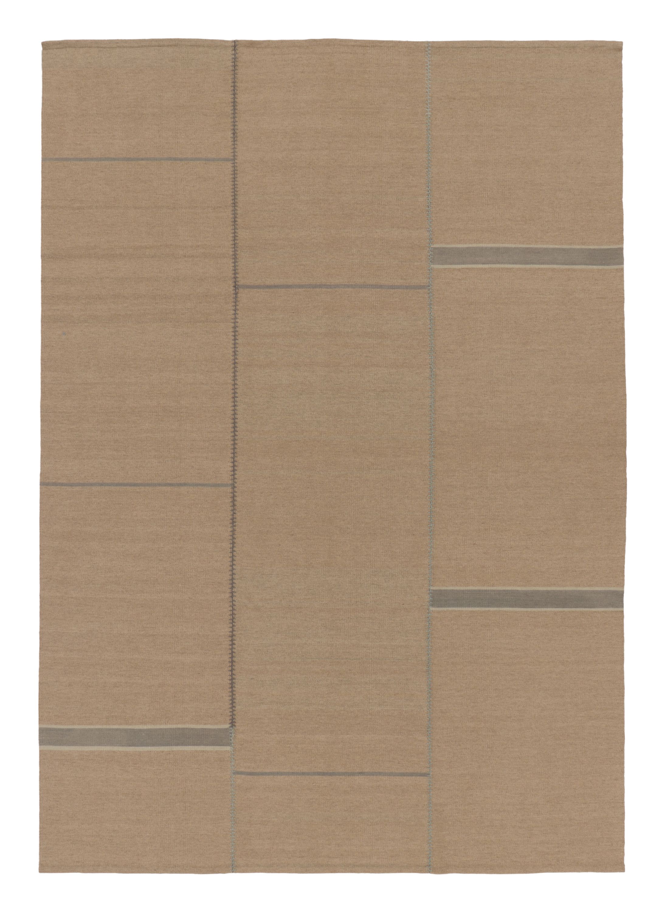 Pre-owned Rug & Kilim 's Contemporary Kilim With Rectangular Designs In Beige & Blue