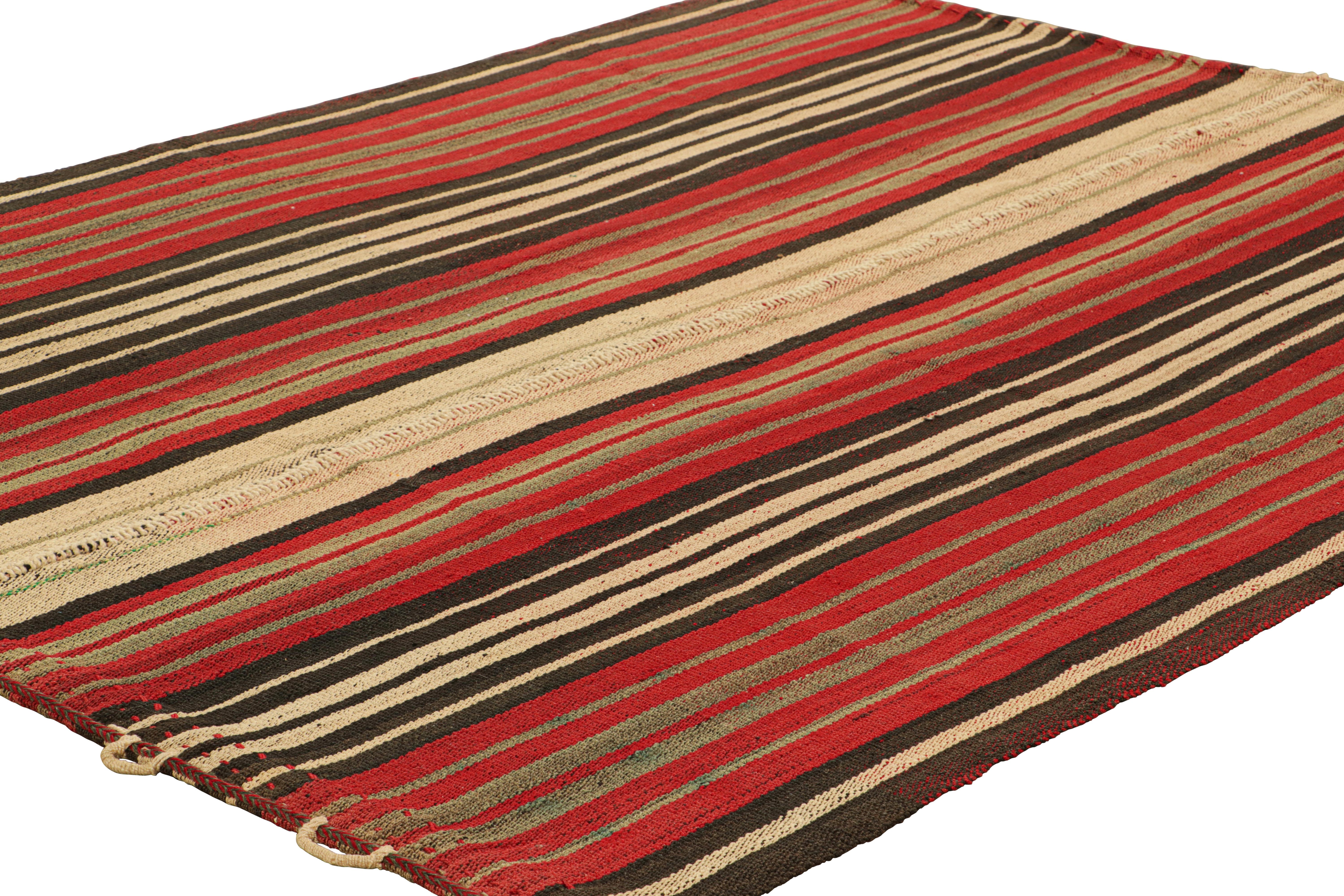 Kilim contemporáneo de Rug & Kilim con rayas de textura roja, beige y marrón Afgano en venta