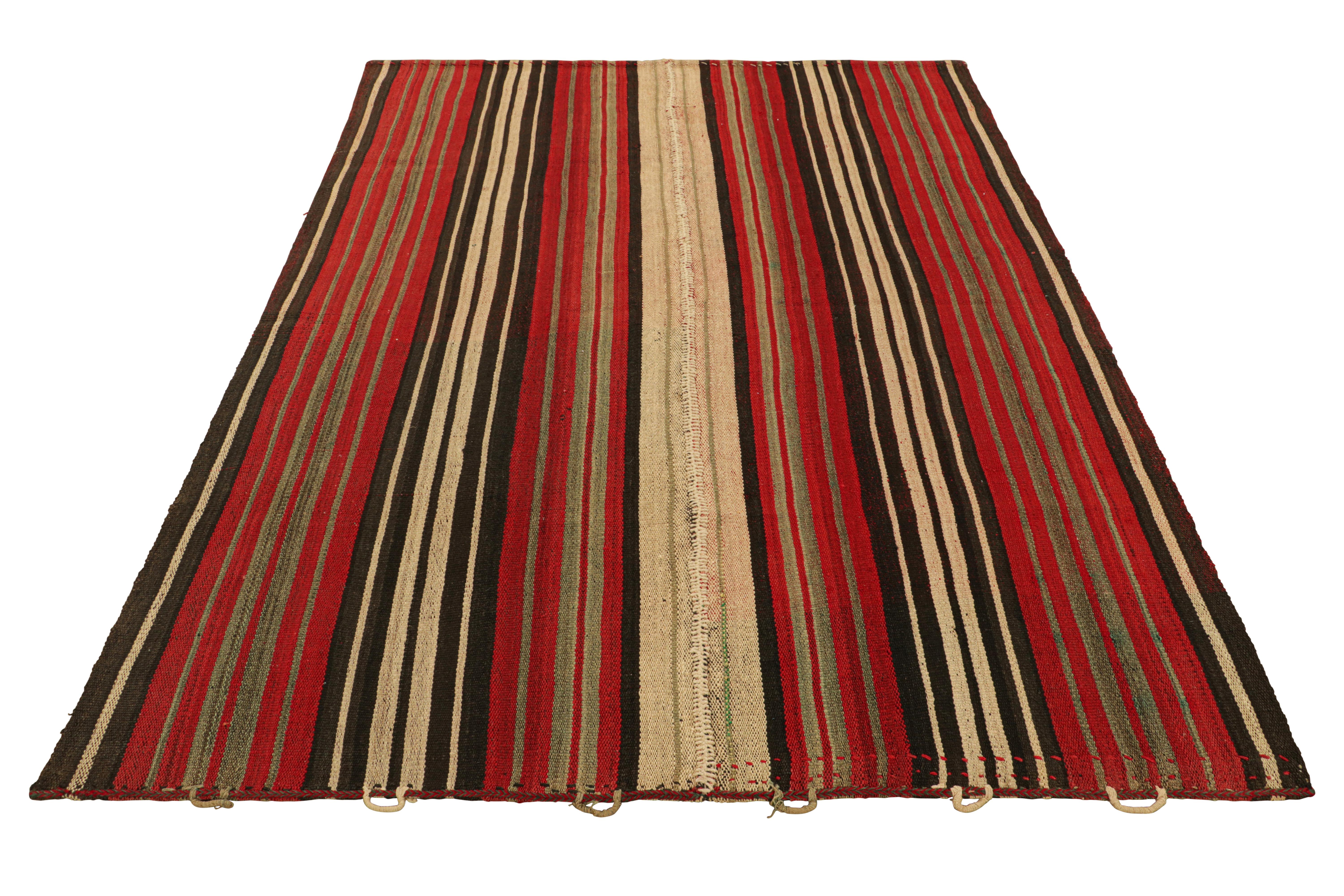 Kilim contemporáneo de Rug & Kilim con rayas de textura roja, beige y marrón Tejido a mano en venta