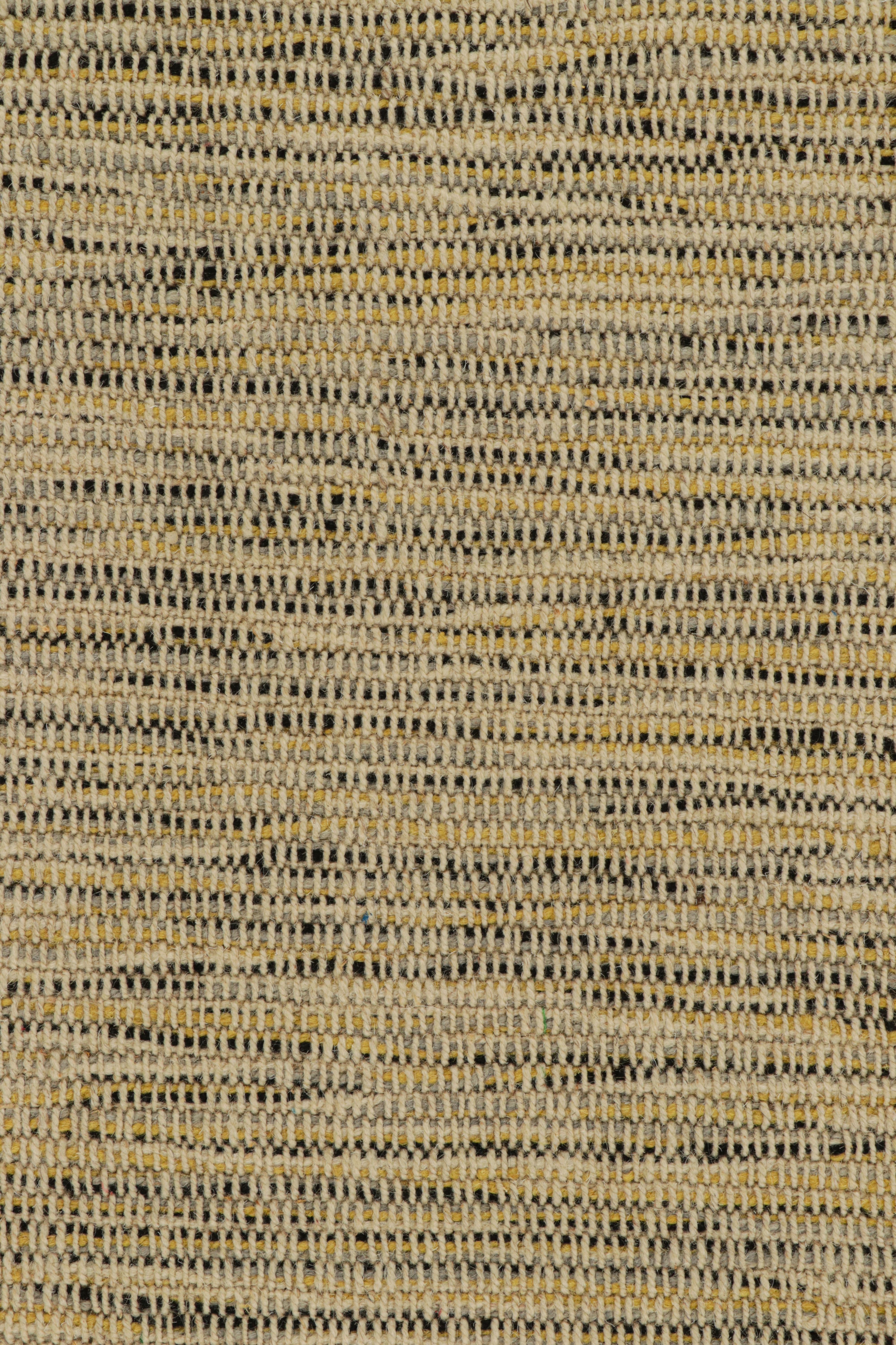 Modern Rug & Kilim’s Contemporary Kilim with Stripes in Beige, Gold and Black For Sale