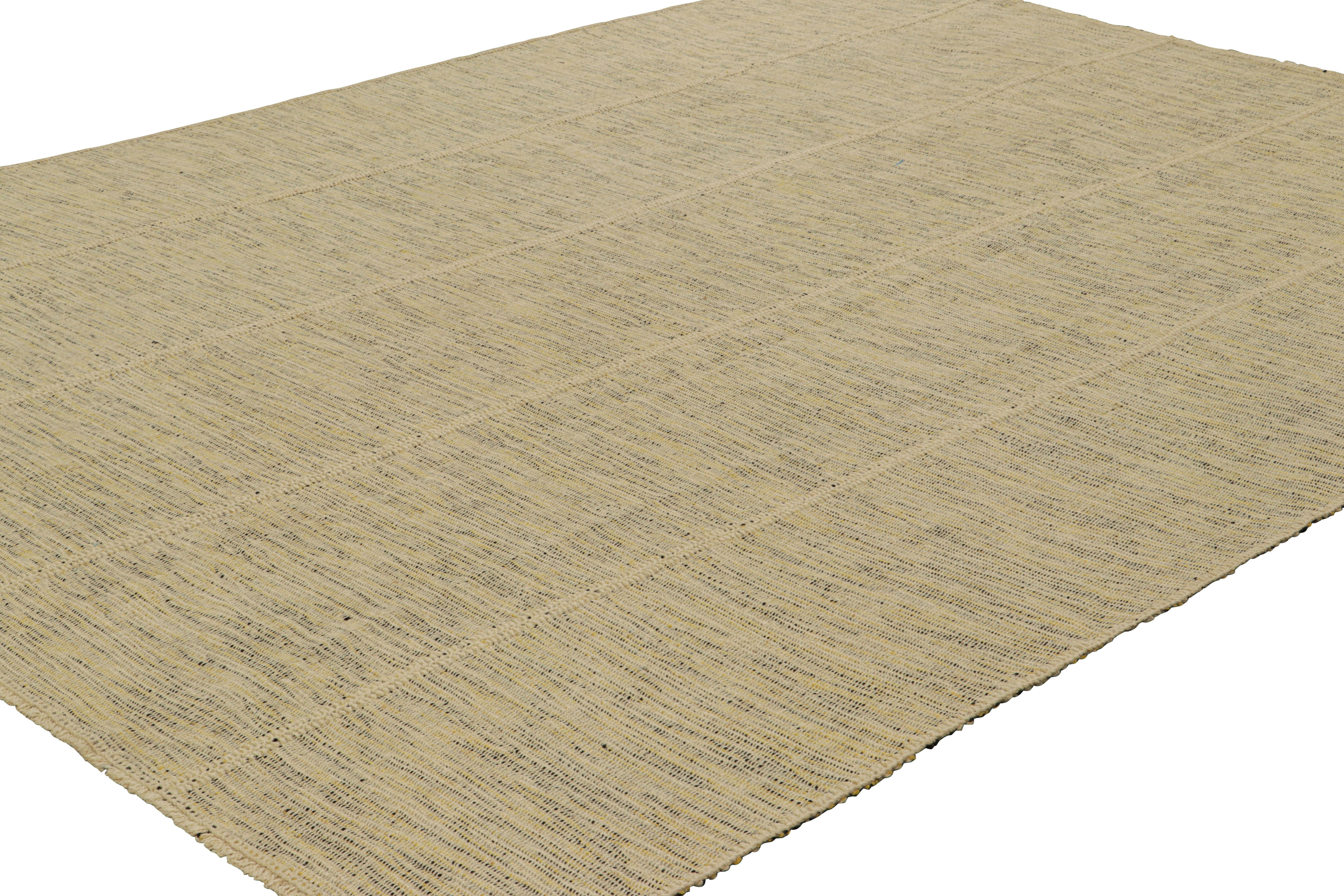 Turkish Rug & Kilim’s Contemporary Kilim with Stripes in Beige, Gold and Black For Sale