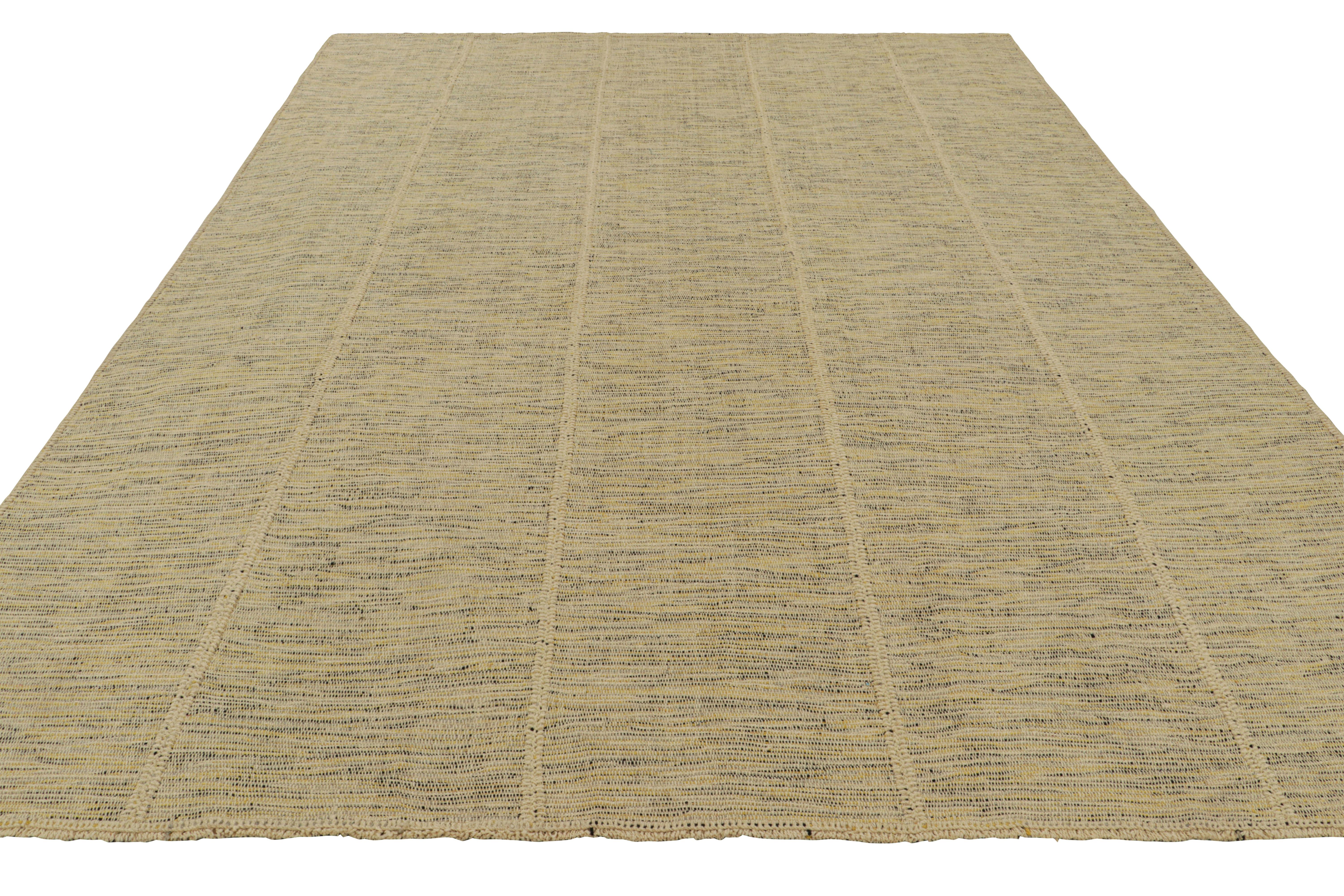 Hand-Woven Rug & Kilim’s Contemporary Kilim with Stripes in Beige, Gold and Black For Sale