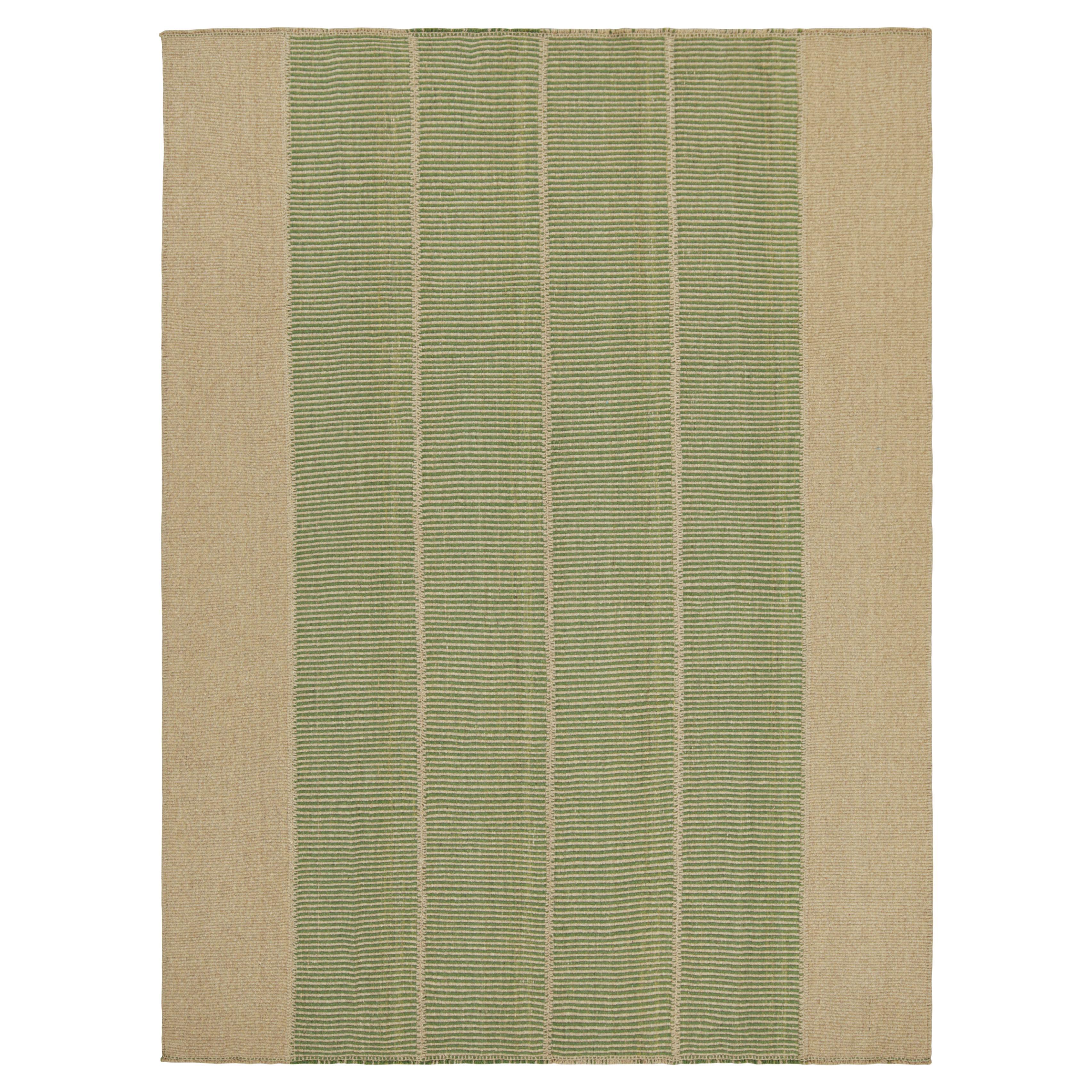 Rug & Kilim’s Contemporary Kilim with Stripes in Green and Brown