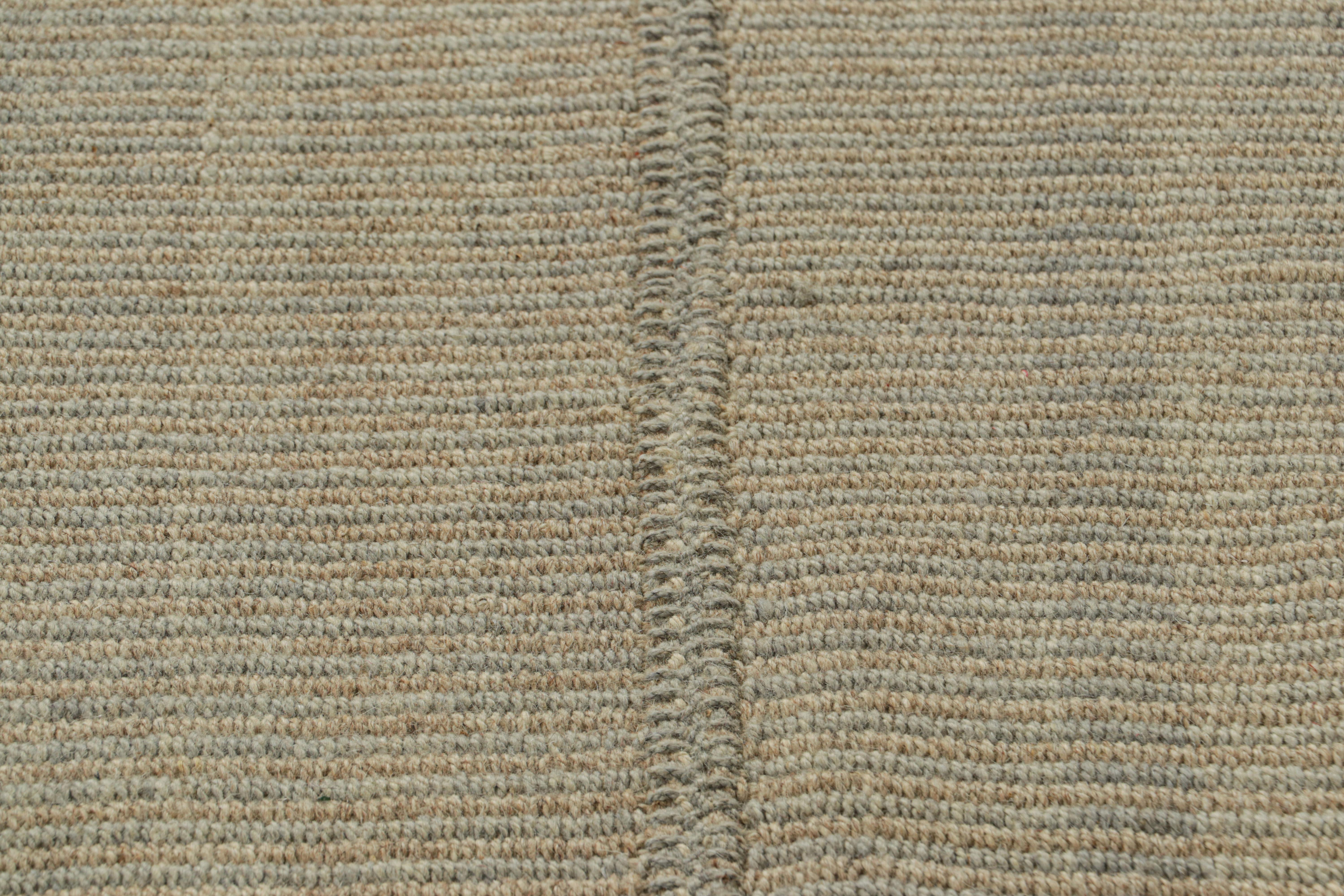 Afghan Rug & Kilim’s Contemporary Kilim with Textural Beige and Blue Stripes For Sale