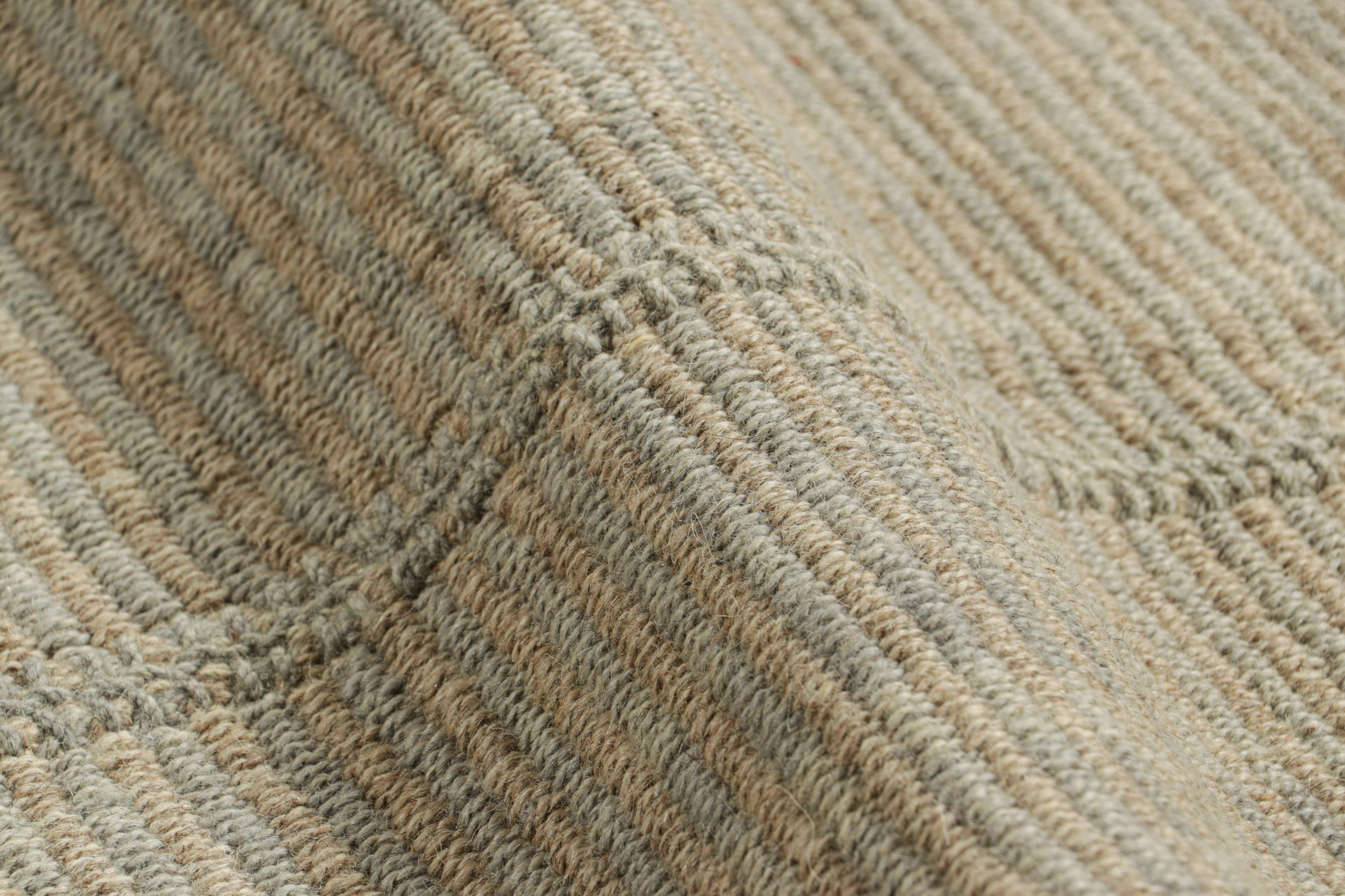 Wool Rug & Kilim’s Contemporary Kilim with Textural Beige and Blue Stripes For Sale
