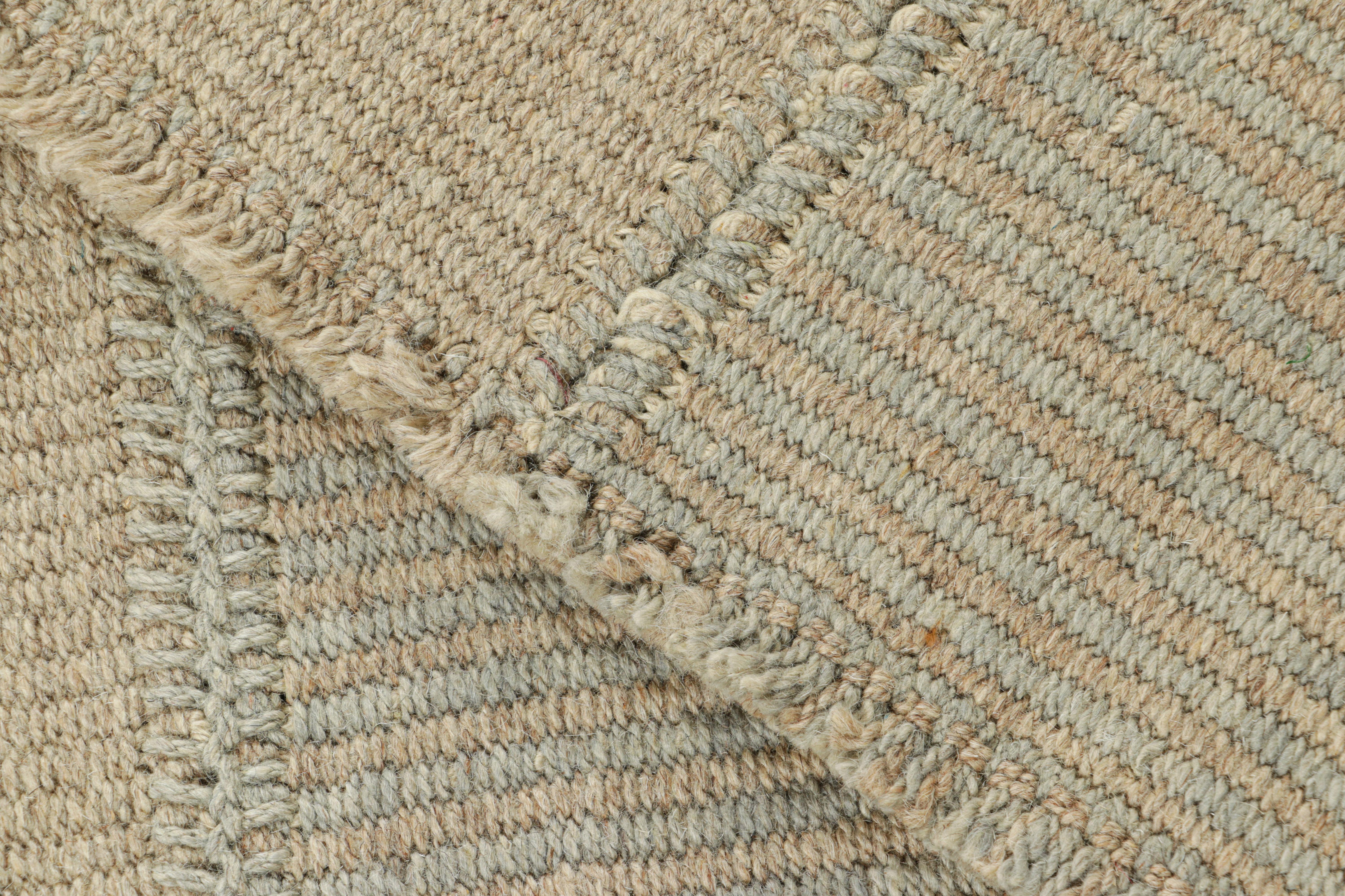 Rug & Kilim’s Contemporary Kilim with Textural Beige and Blue Stripes For Sale 1