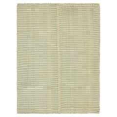 Rug & Kilim's Contemporary Kilim with Textural Beige and Blue Stripes (Kilim contemporain avec des rayures texturées beiges et bleues)