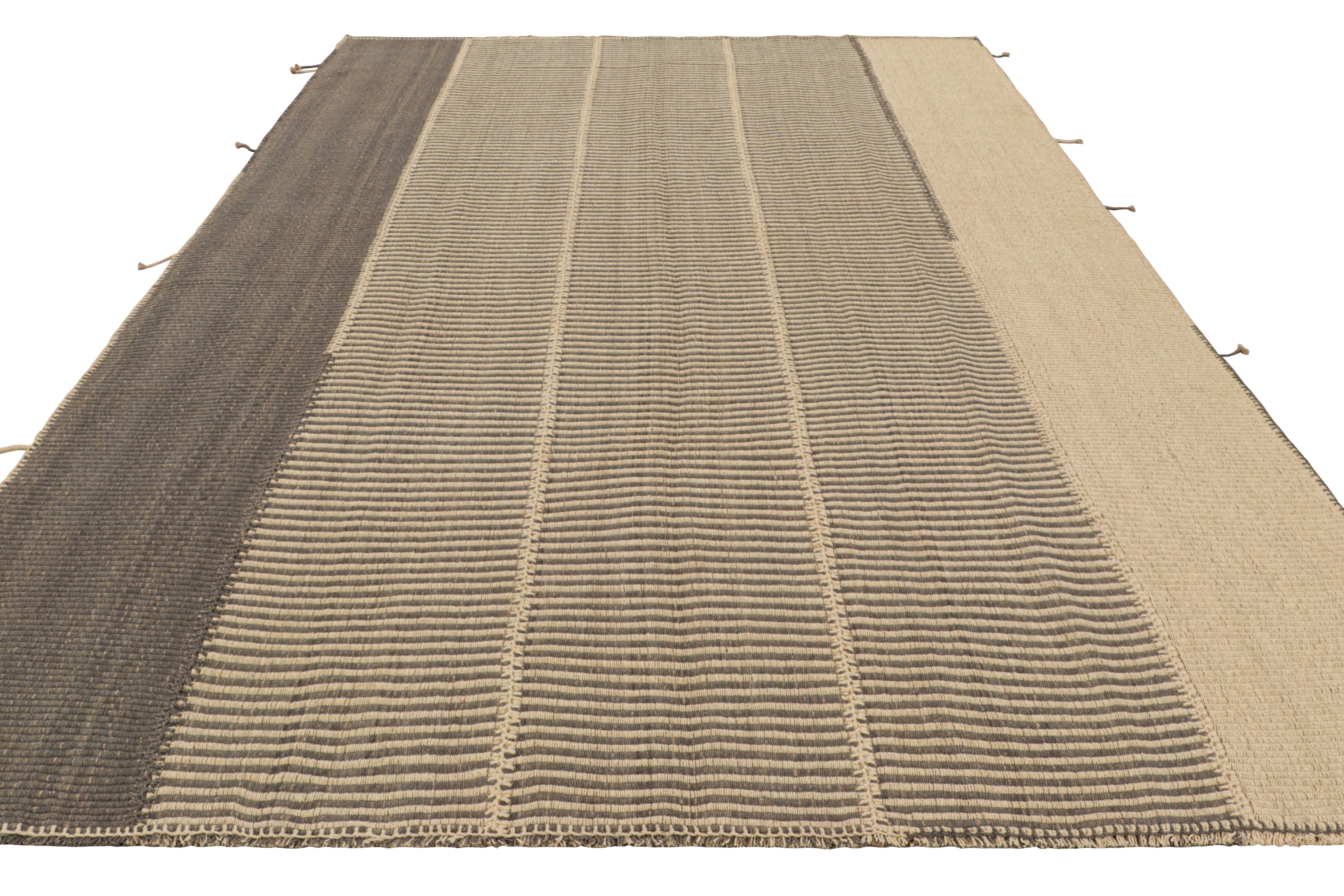 Rug & Kilim’s Contemporary Kilim with Textural Beige and Brown Stripes In New Condition For Sale In Long Island City, NY