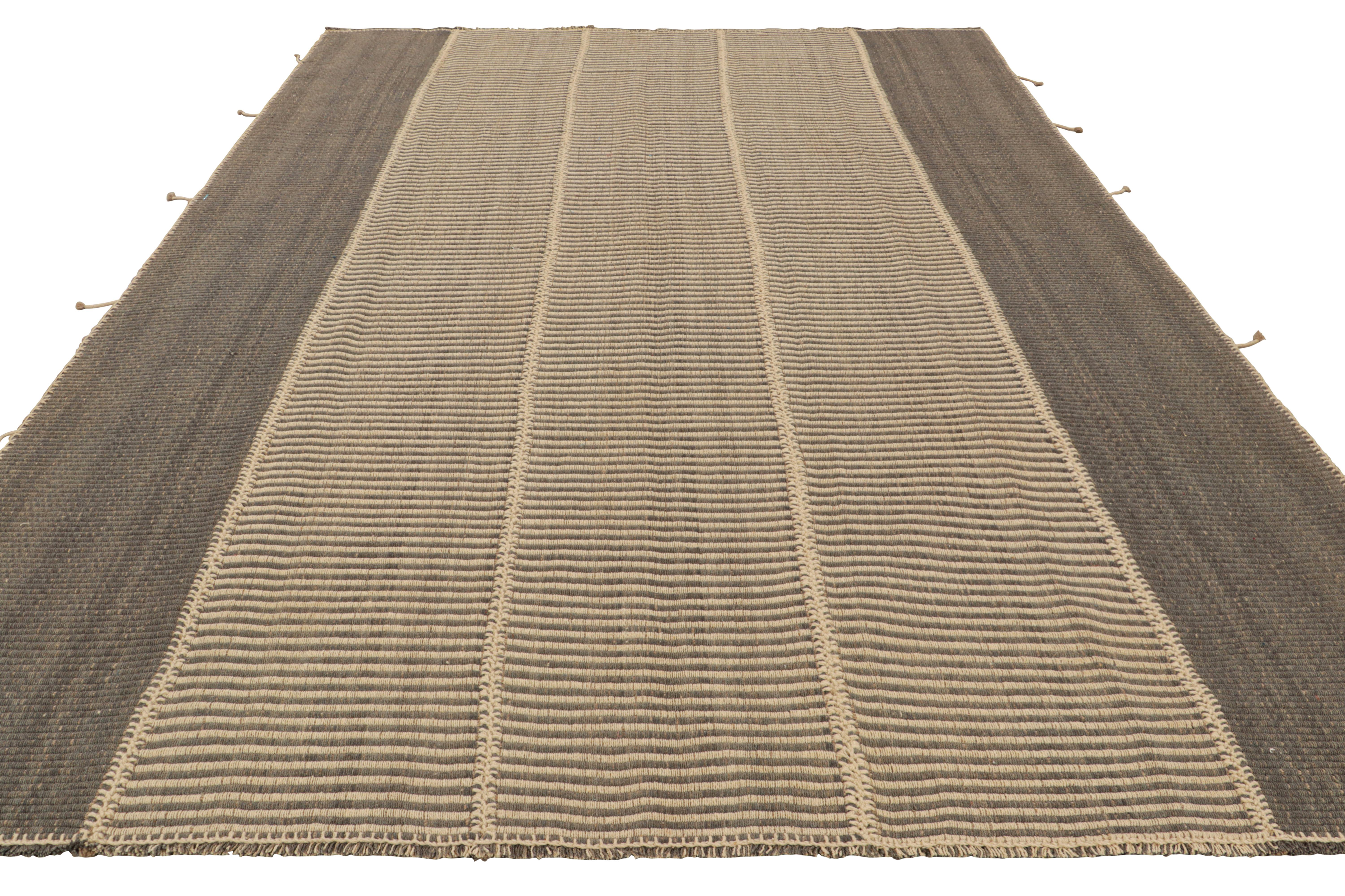 Rug & Kilim’s Contemporary Kilim with Textural Beige and Brown Stripes In New Condition For Sale In Long Island City, NY