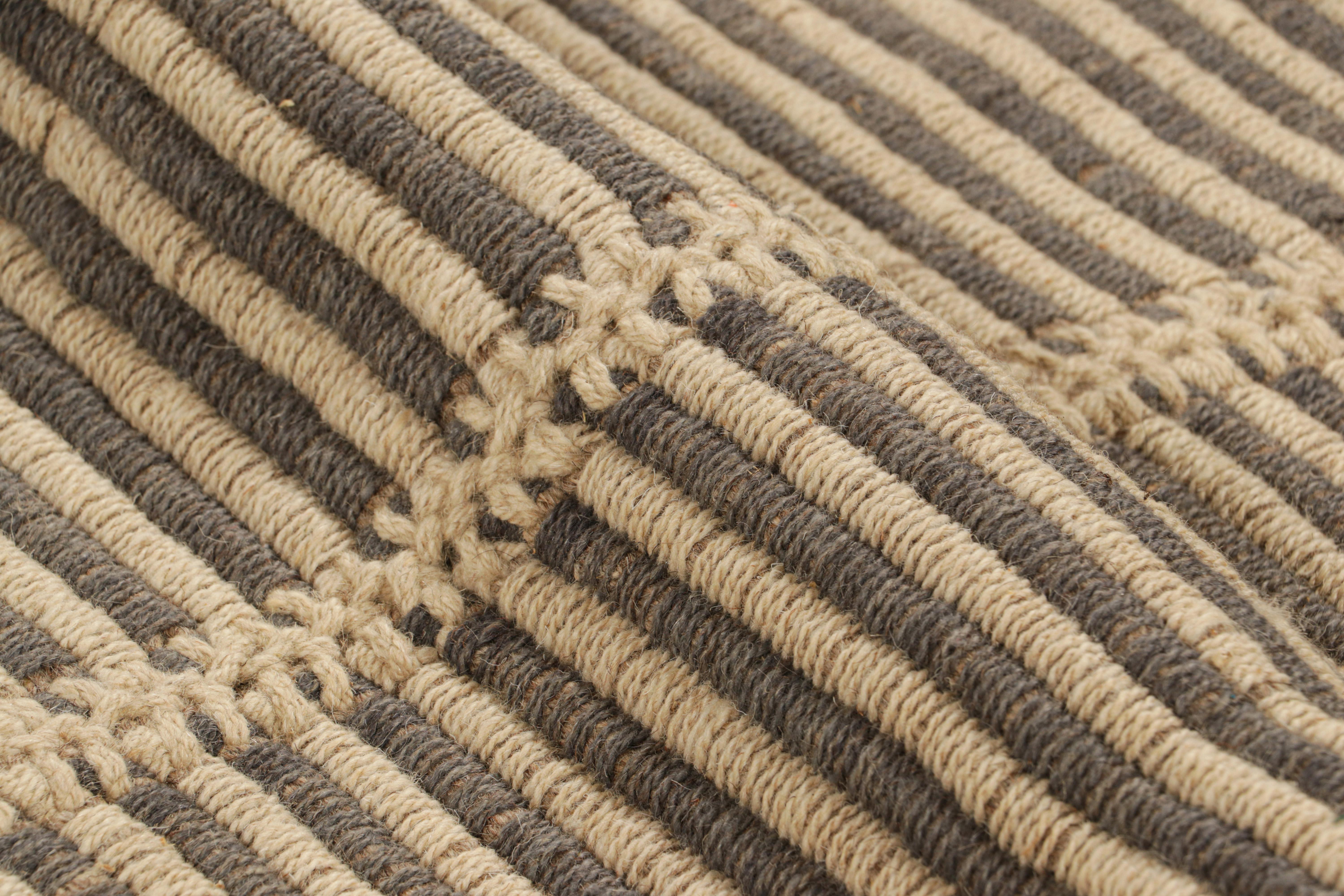 Wool Rug & Kilim’s Contemporary Kilim with Textural Beige and Brown Stripes For Sale