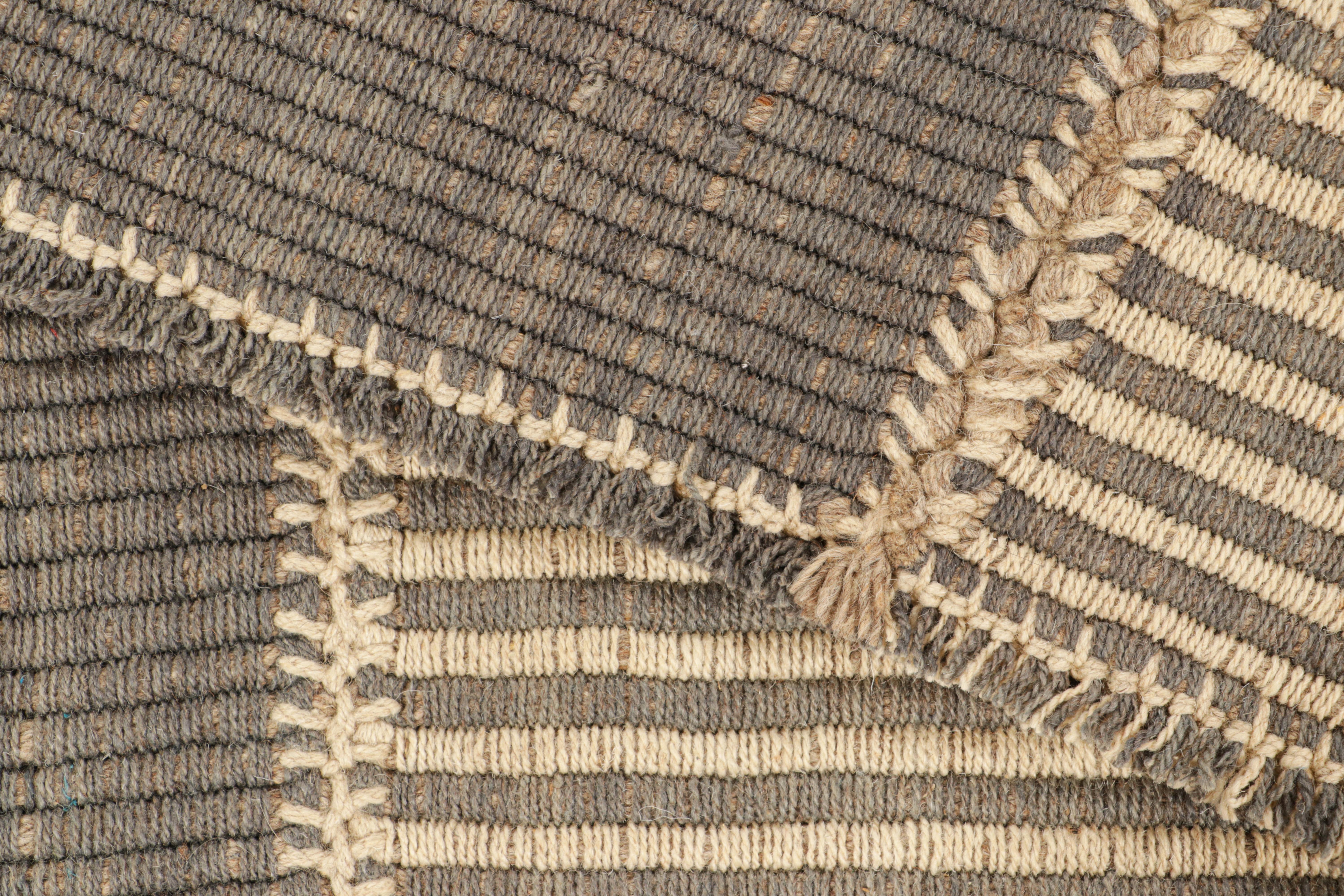 Rug & Kilim’s Contemporary Kilim with Textural Beige and Brown Stripes For Sale 1