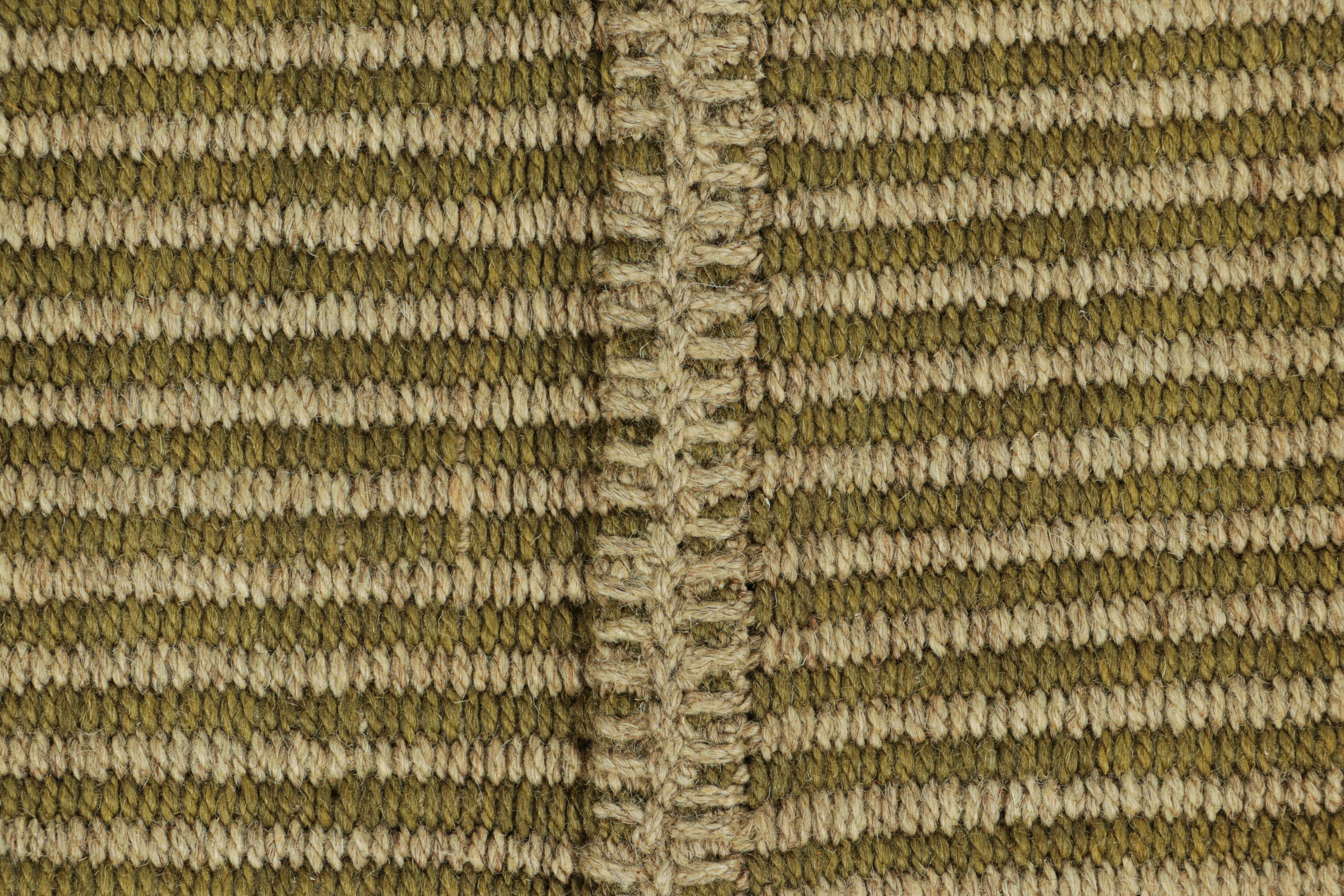 Modern Rug & Kilim’s Contemporary Kilim with Textural Beige and Chartreuse Stripes For Sale